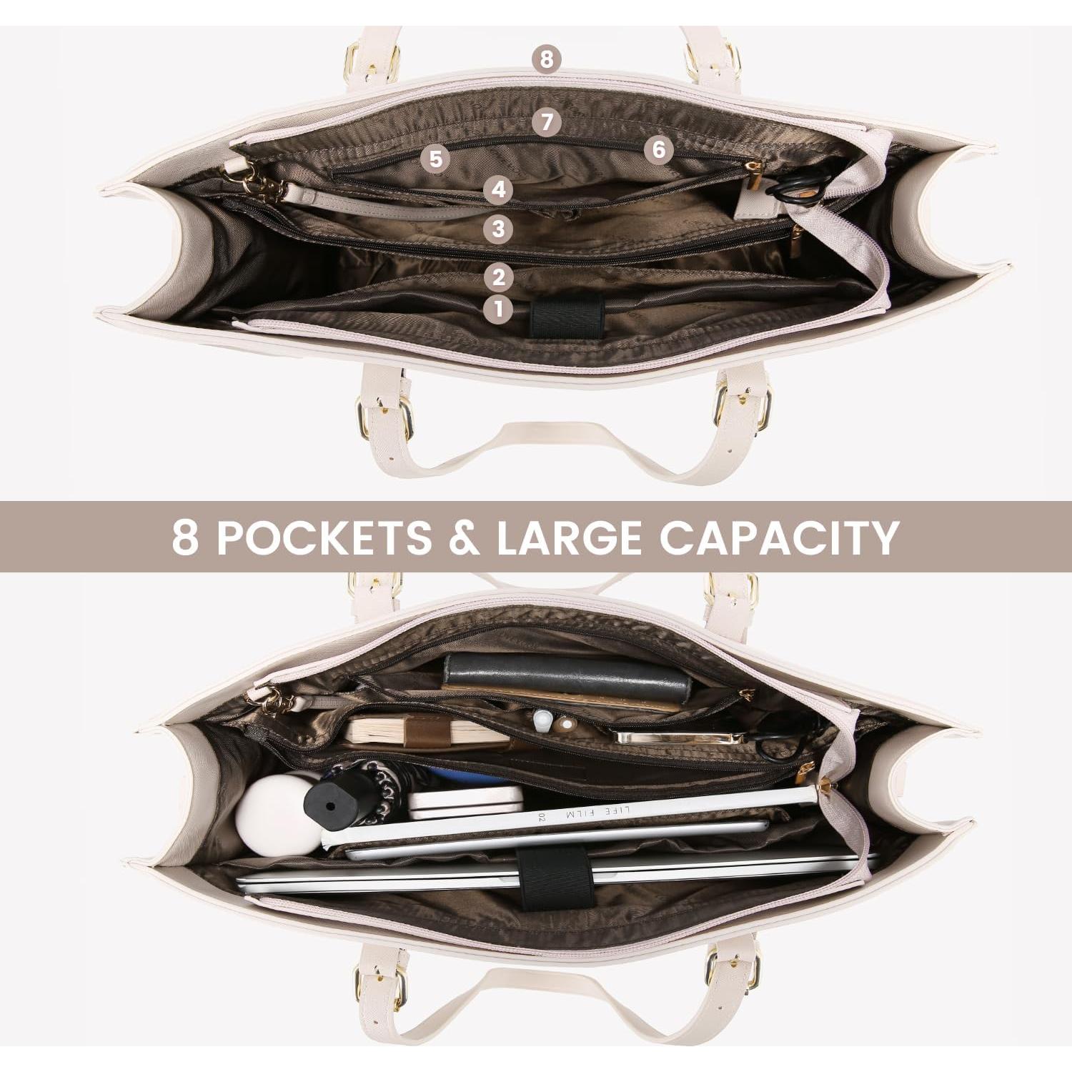 Bolsa Tote para Portátil LOVEVOOK 39.6 cm Beige Blanco 2 Piezas