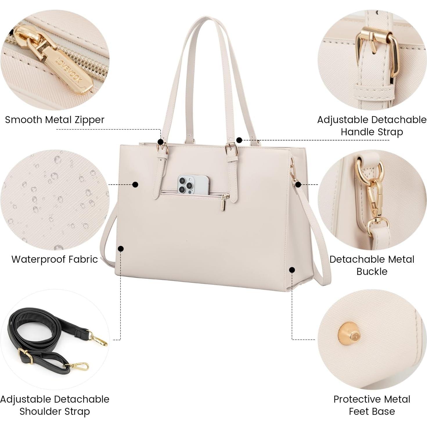 Bolsa Tote para Portátil LOVEVOOK 39.6 cm Beige Blanco 2 Piezas