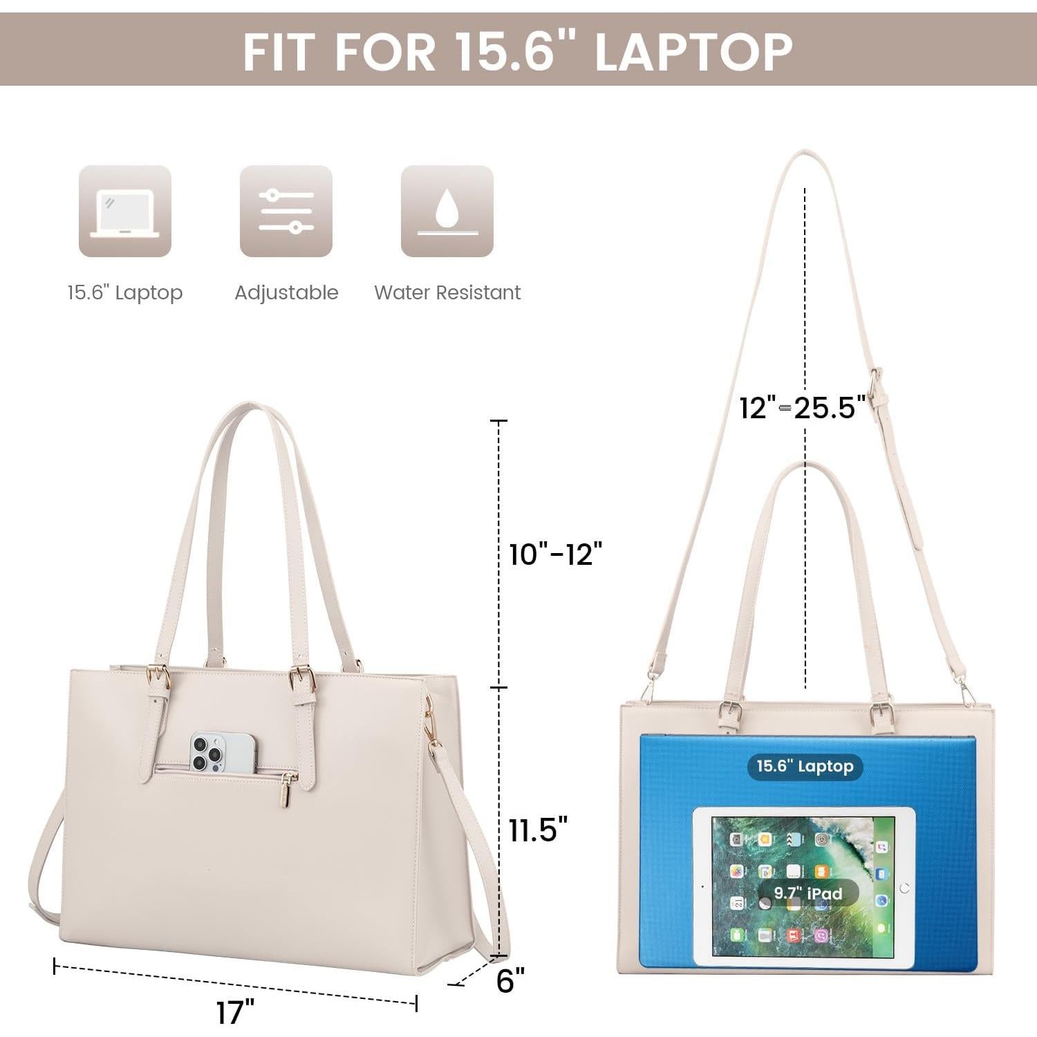 Bolsa Tote para Portátil LOVEVOOK 39.6 cm Beige Blanco 2 Piezas