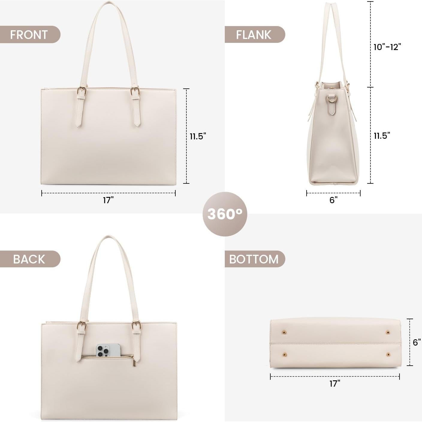 Bolsa Tote para Portátil LOVEVOOK 39.6 cm Beige Blanco 2 Piezas