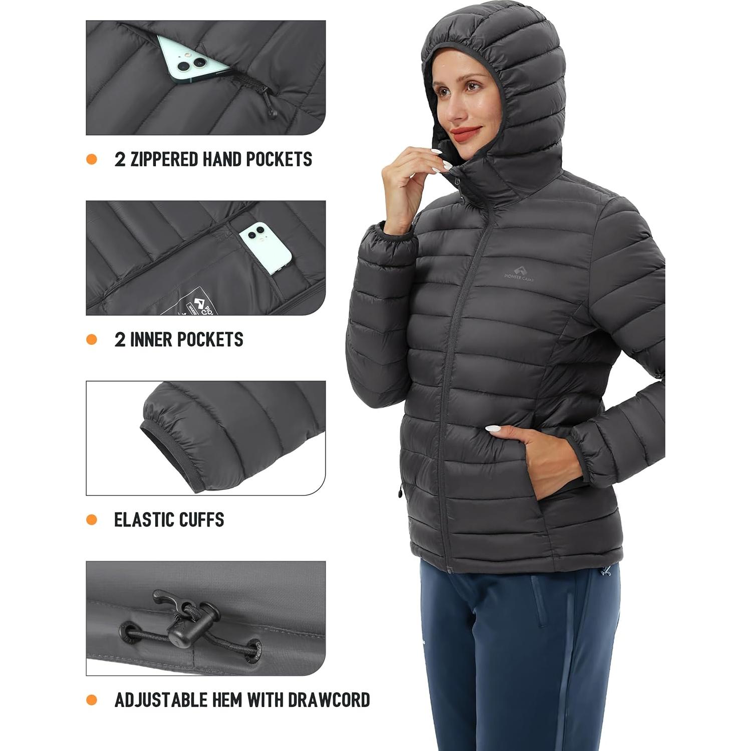 Chaqueta Puffer Ligera para Mujeres Pioneer Camp Gris 350g