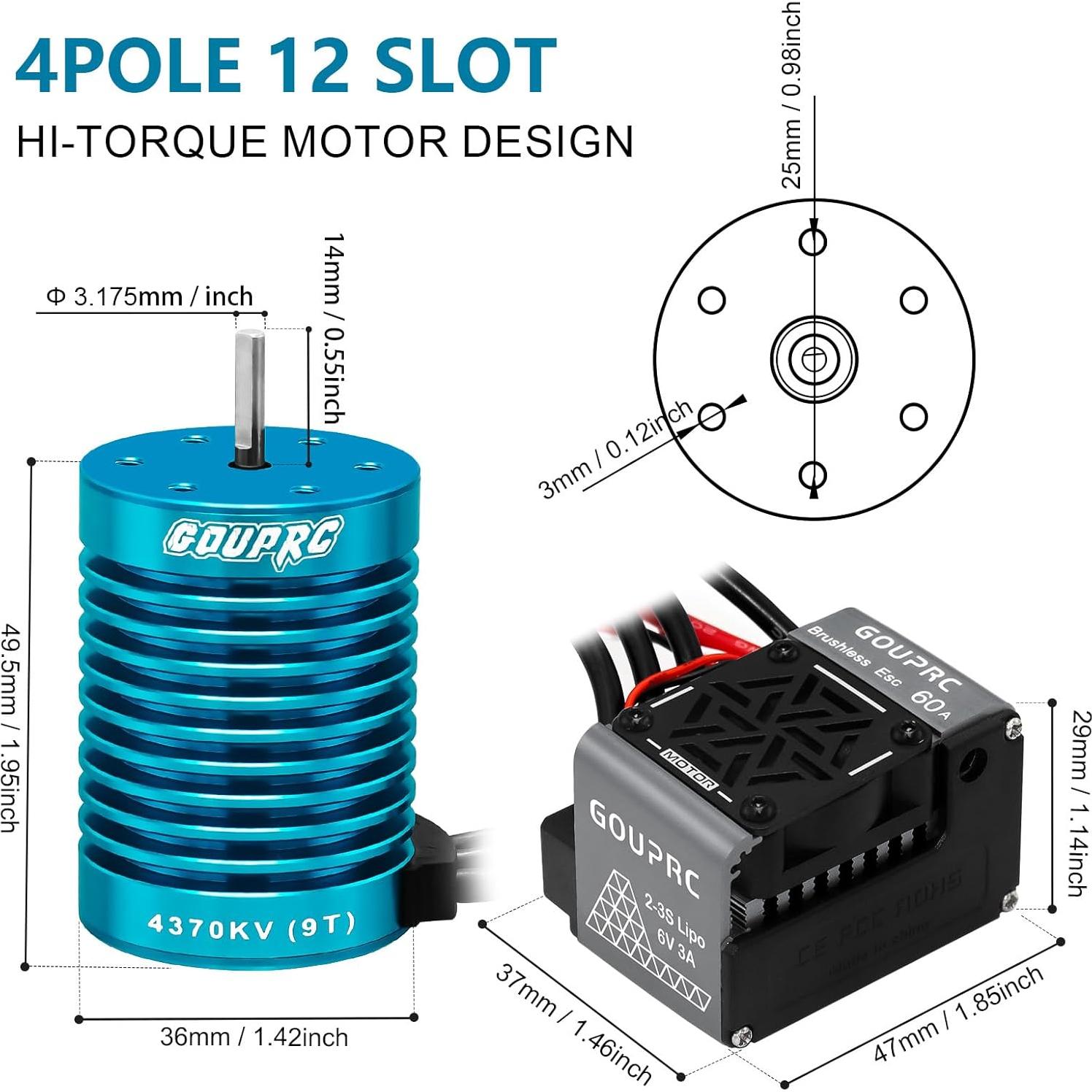 Motor sin escobillas GOUPRC S3650 9T 4370KV 181g ESC 60A