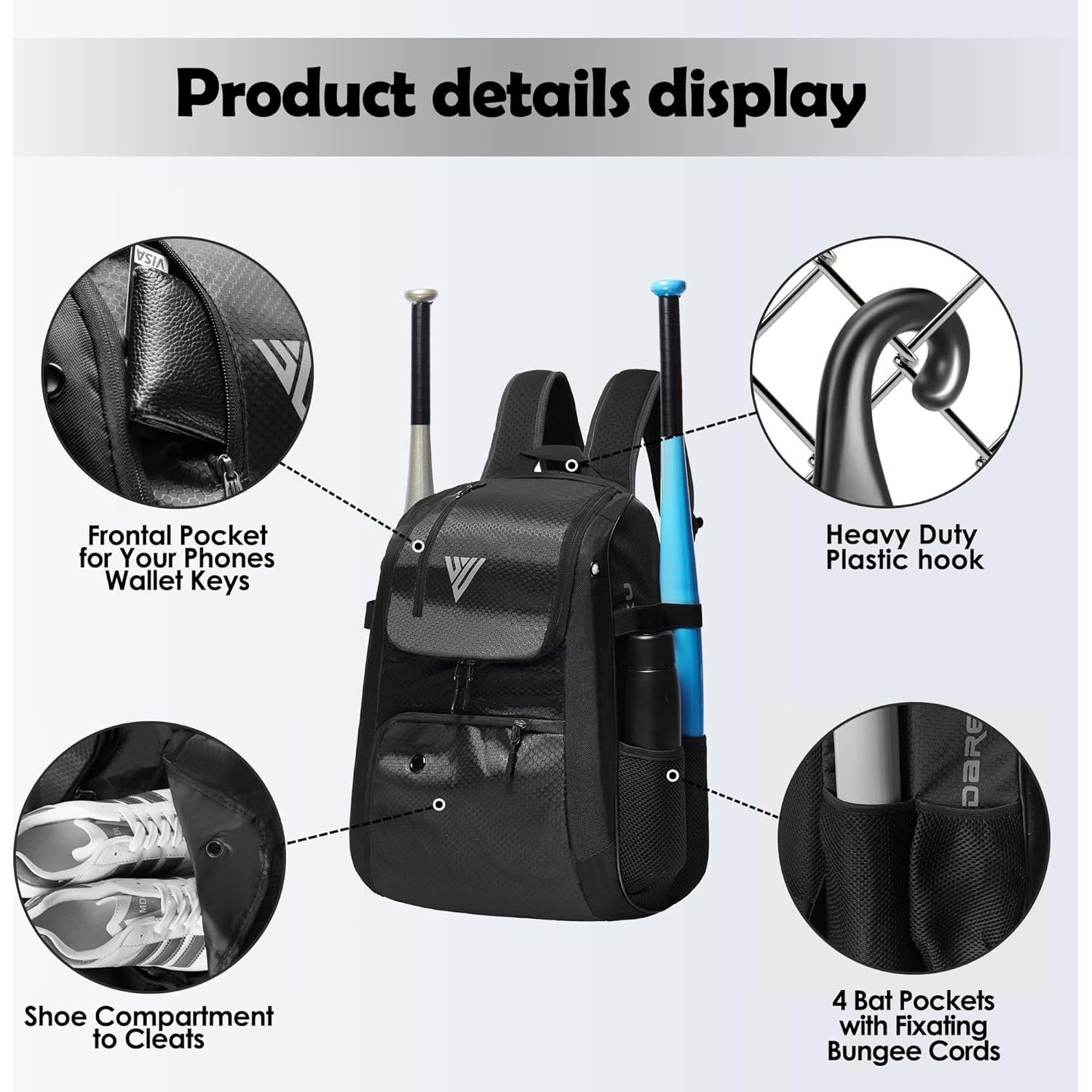 Mochila de Béisbol DAREKUKU Dr14-bk 18L para Niños y Niñas
