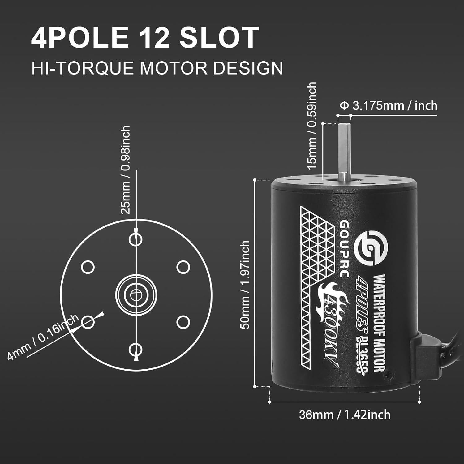 Motor Sin Escobillas GOUPRC S3650 4300KV 60A para RC 1/10