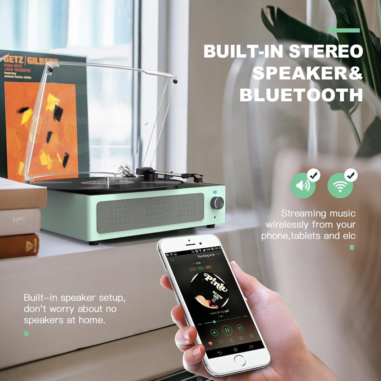 Reproductor de Vinilo Seasonlife R608 3 Velocidades Bluetooth Verde