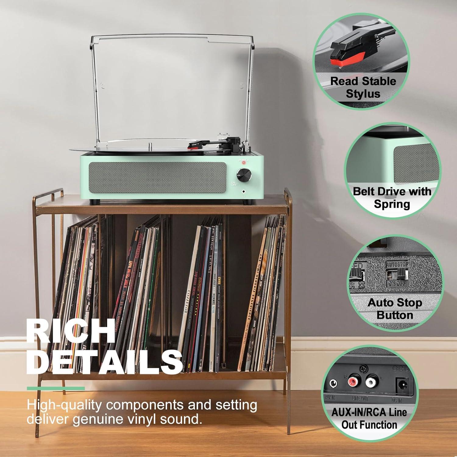 Reproductor de Vinilo Seasonlife R608 3 Velocidades Bluetooth Verde