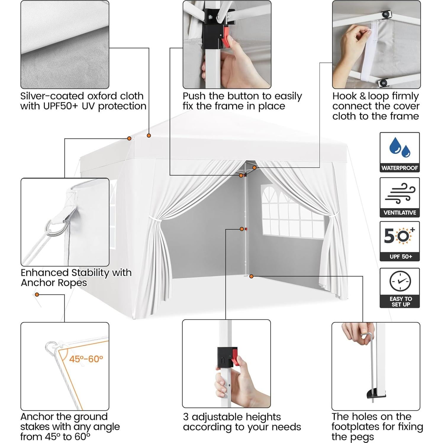 Carpa Plegable Yaheetech 2.44x2.44m Blanca Impermeable