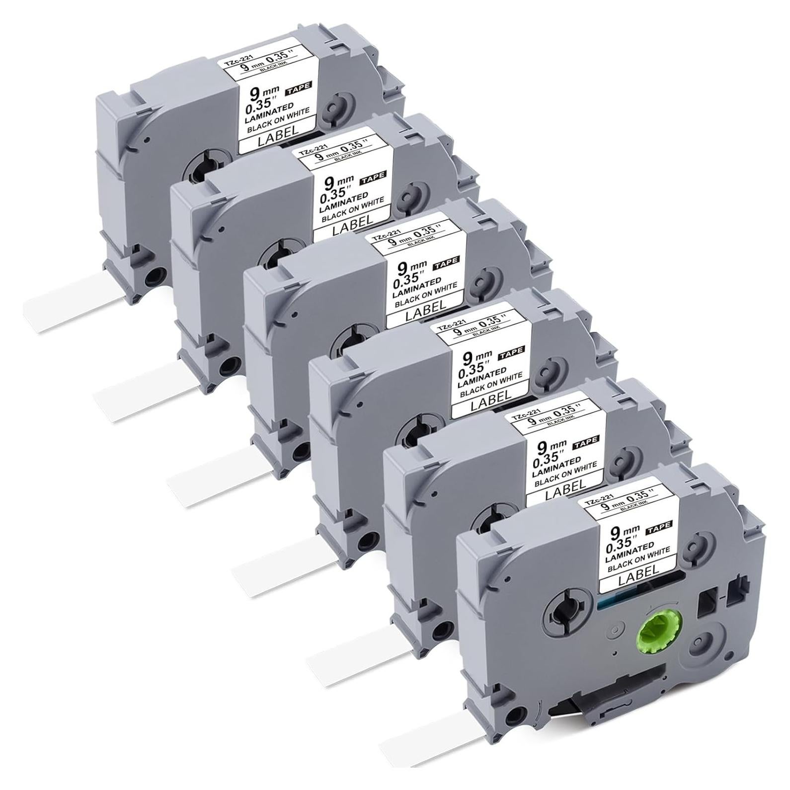 Cinta de Etiquetas Laminada 9mm BEYONDTEK TZE221 Blanca - Paquete de 6