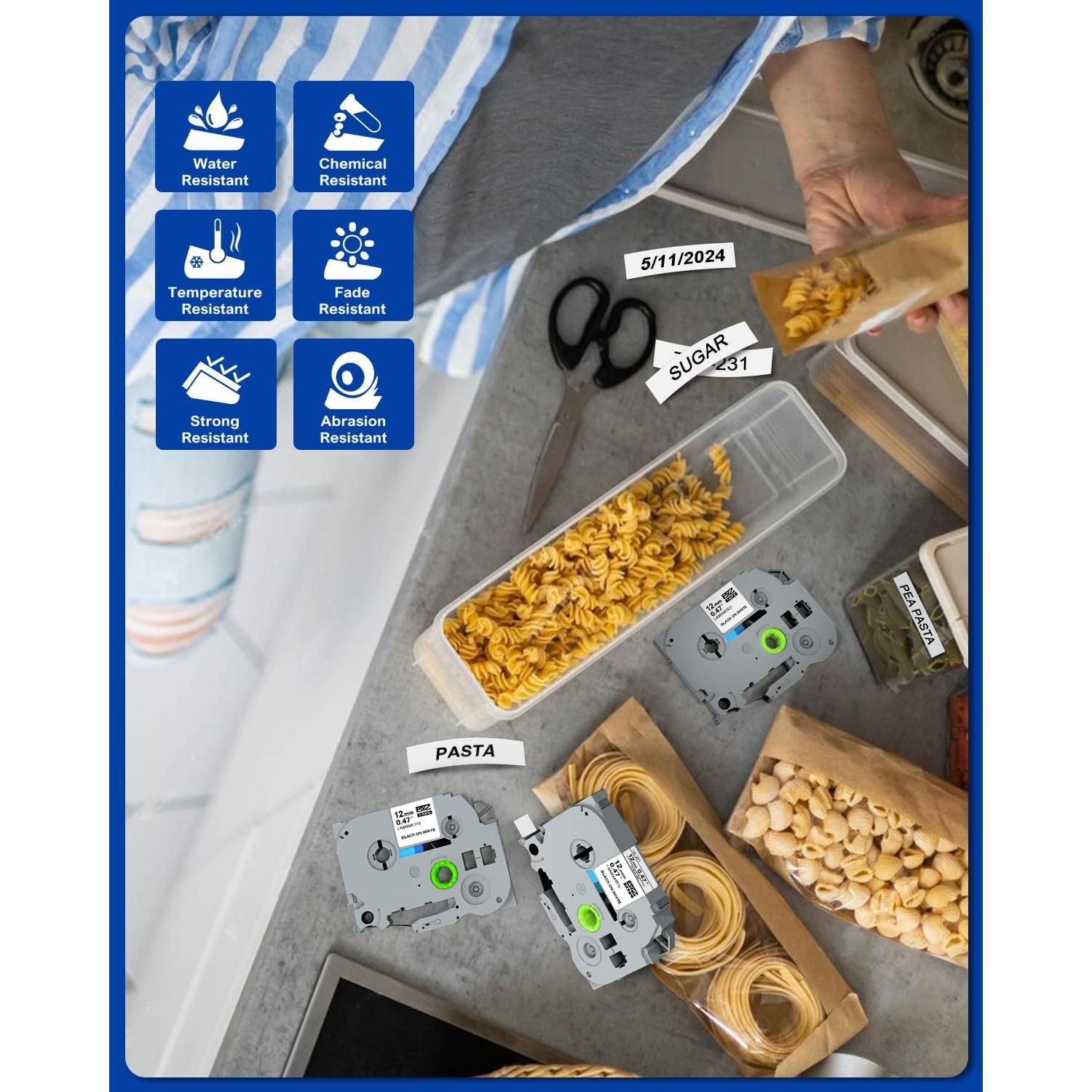 Cinta de Etiquetas Laminada 9mm BEYONDTEK TZE221 Blanca - Paquete de 6