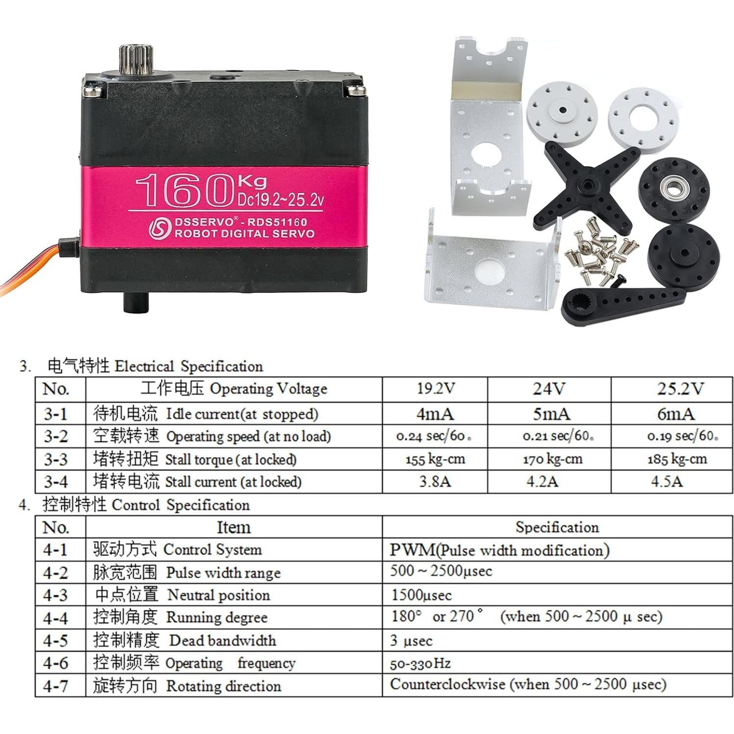 Servo Digital Wishiot 160kg Doble Eje 24V para Robótica