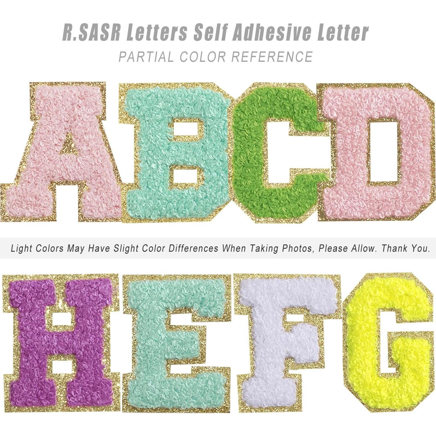 52 Piezas Parches de Letras Chenille R.SASR Autoadhesivos