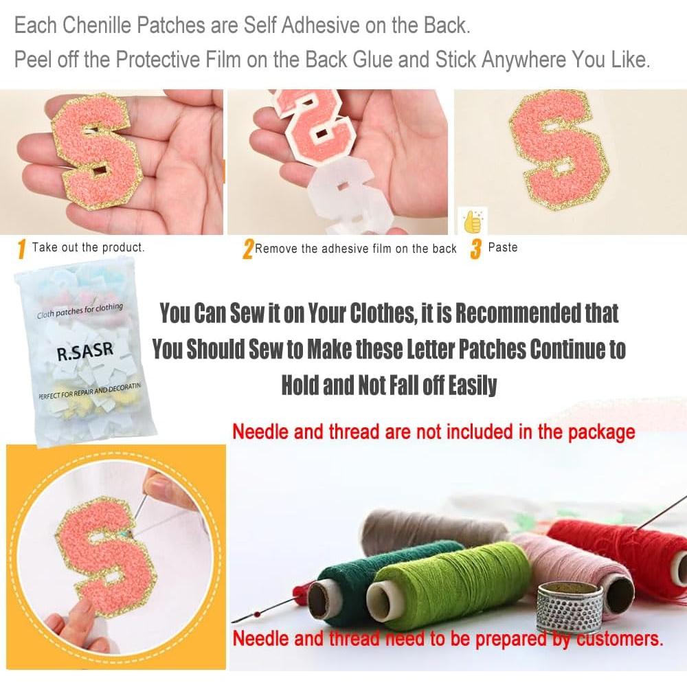 52 Piezas Parches de Letras Chenille R.SASR Autoadhesivos