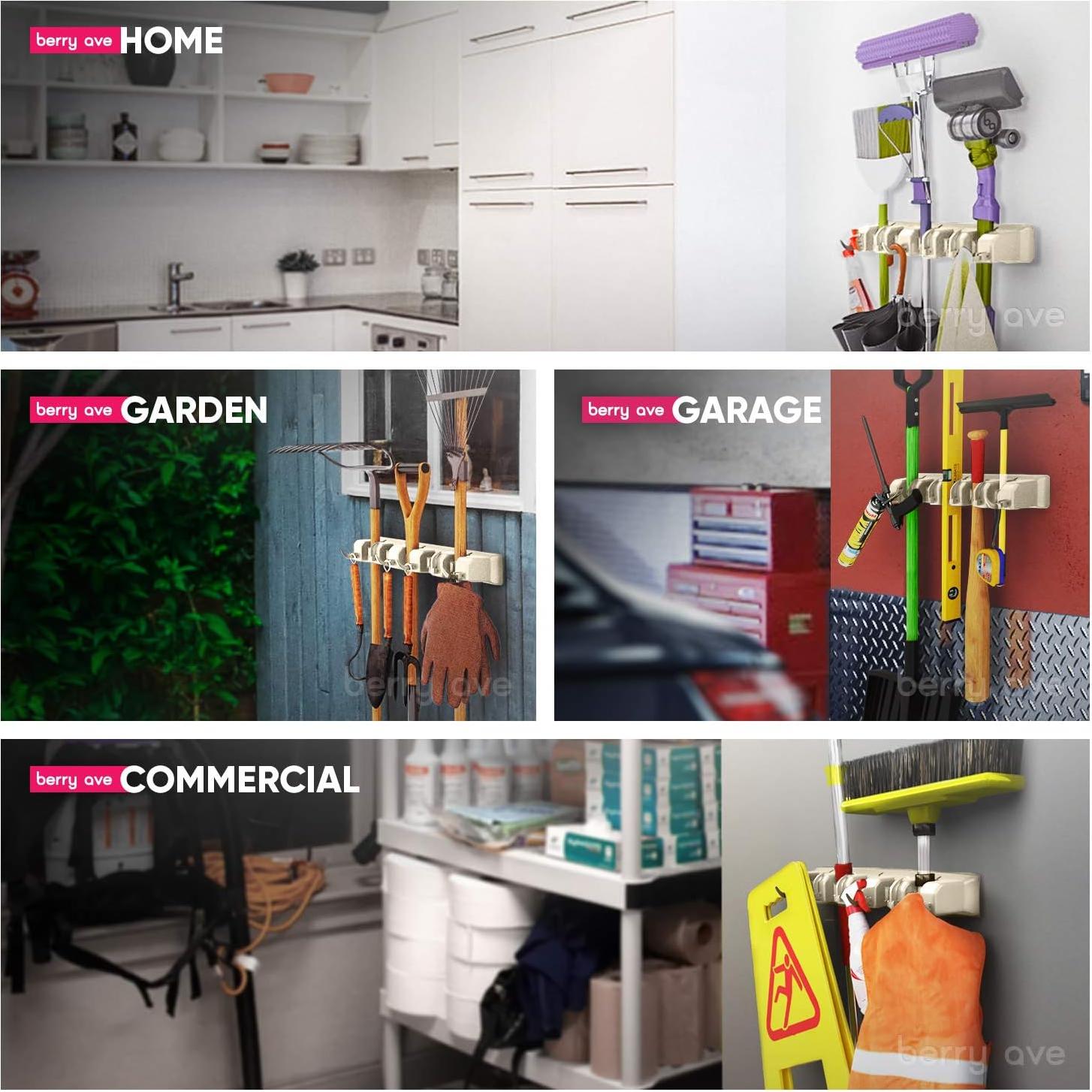 Soporte de Escoba Montaje en Pared Berry Ave Beige 11 Espacios