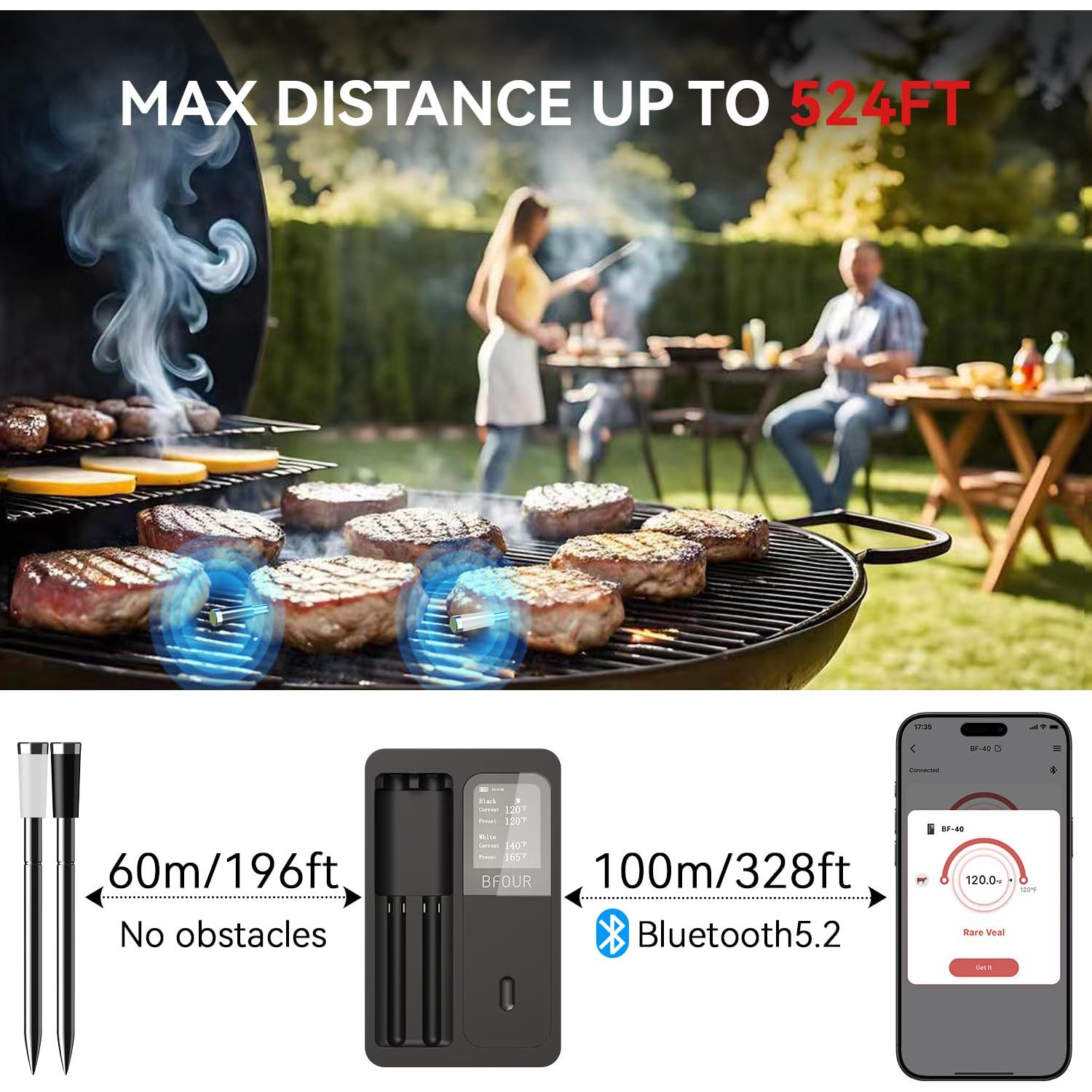 Termómetro de Carne Digital Inalámbrico BFOUR BF-40 PRO 2 Sondas