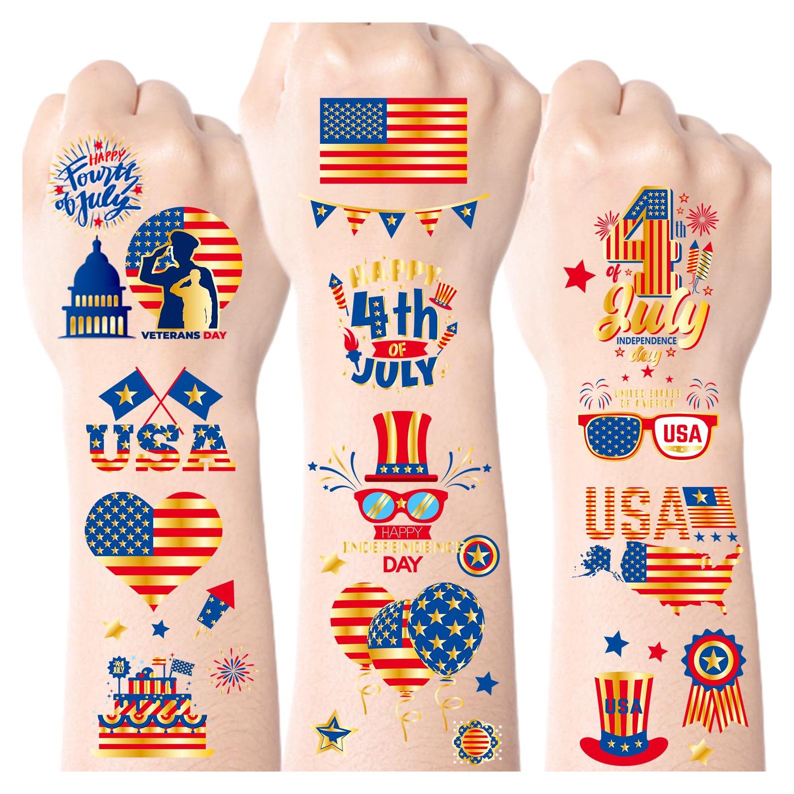 4th of July Decorations, 100 PCS Temporary Tattoos for Kids Adults, Patriotic Decorations, Fourth of July Accessories, Red White And Blue Party Supplies for Independence Day