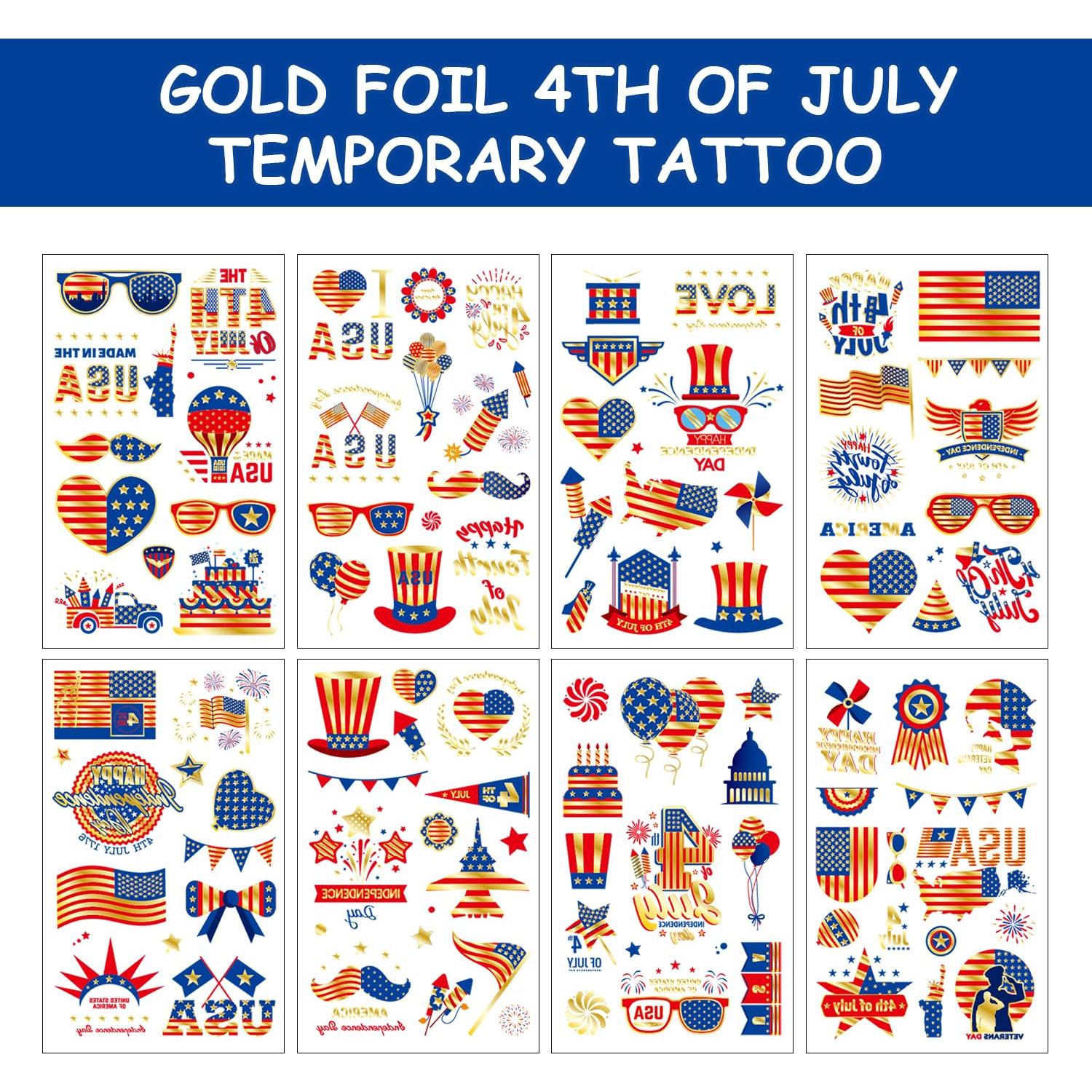 4th of July Decorations, 100 PCS Temporary Tattoos for Kids Adults, Patriotic Decorations, Fourth of July Accessories, Red White And Blue Party Supplies for Independence Day