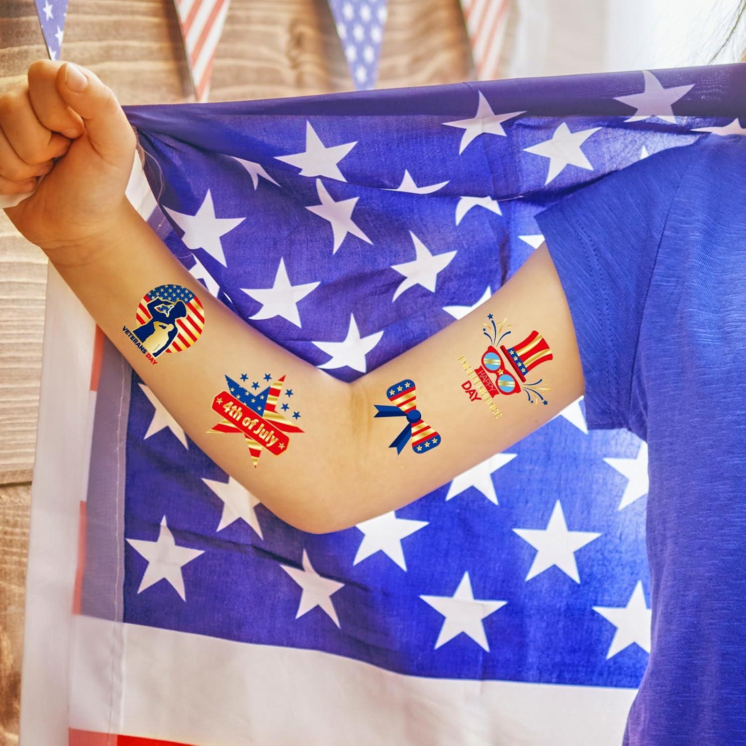 4th of July Decorations, 100 PCS Temporary Tattoos for Kids Adults, Patriotic Decorations, Fourth of July Accessories, Red White And Blue Party Supplies for Independence Day