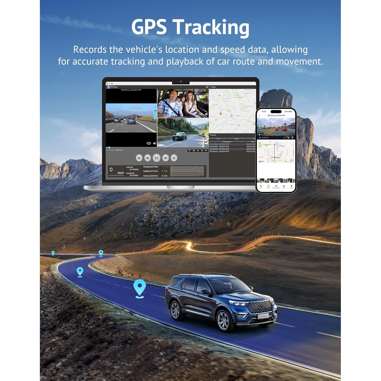 Cámara Dash Hugolog S7 3 Canales 4K+1080P, WiFi 5G, GPS