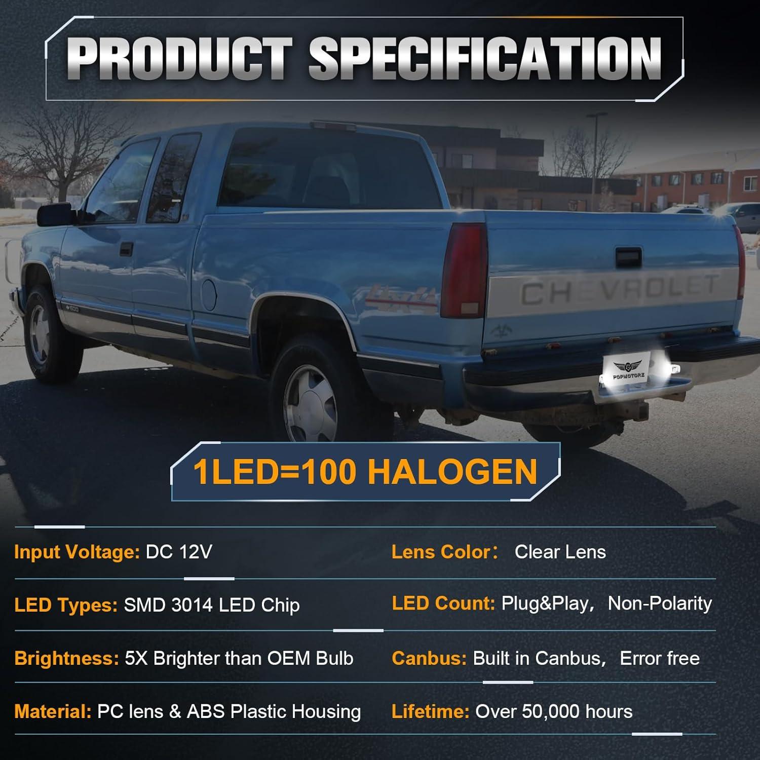 Luces LED para Placas de Matrícula POPMOTORZ 2 Pcs Compatible Chevy GMC