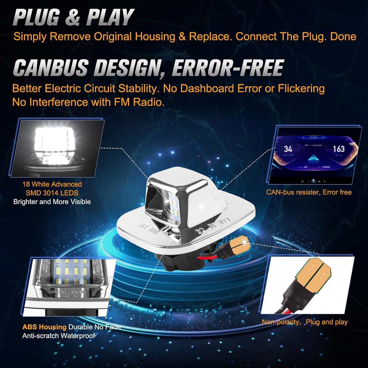 Luces LED para Placas de Matrícula POPMOTORZ 2 Pcs Compatible Chevy GMC