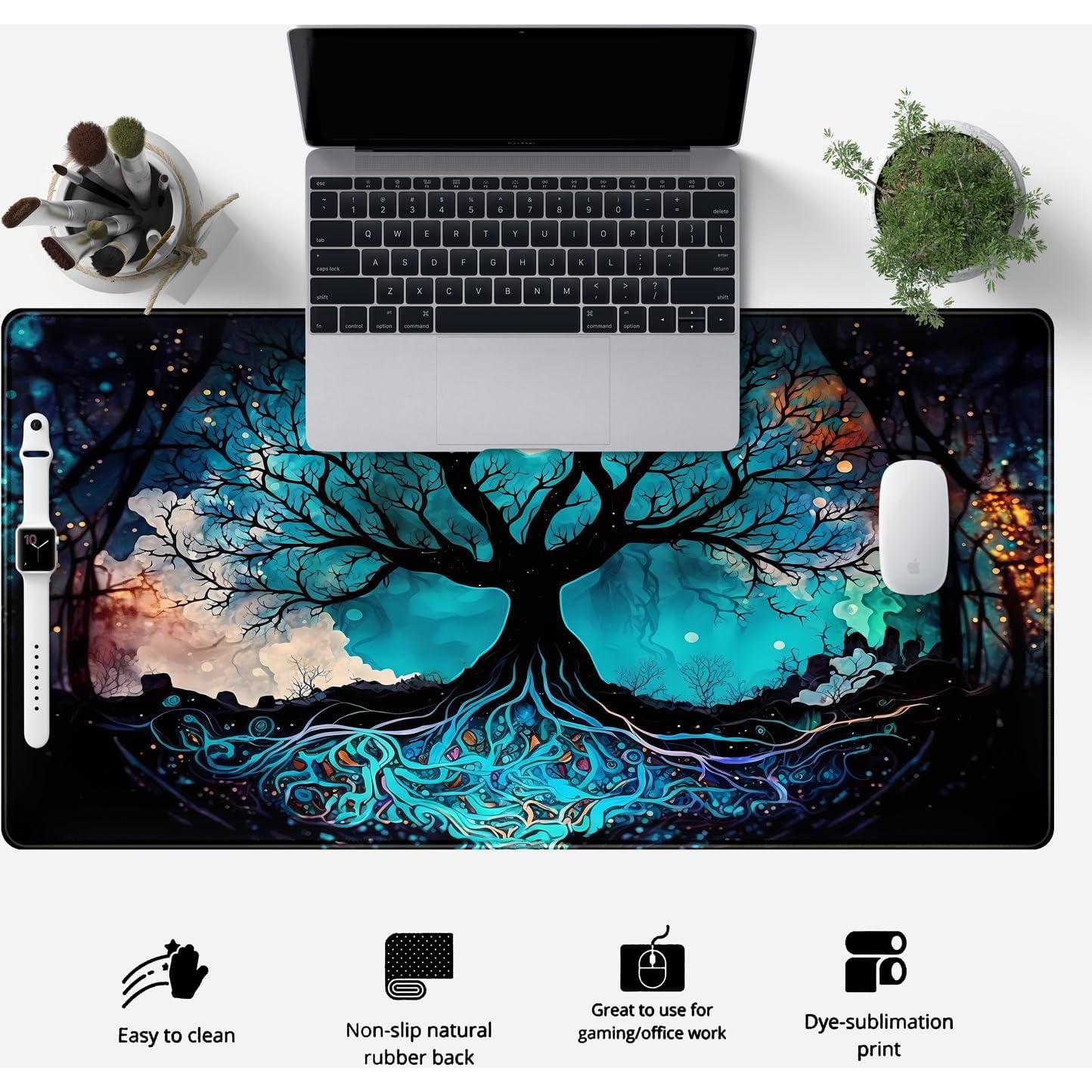 Alfombrilla de Escritorio XXL LuckyCow Árbol Azul 80x40cm