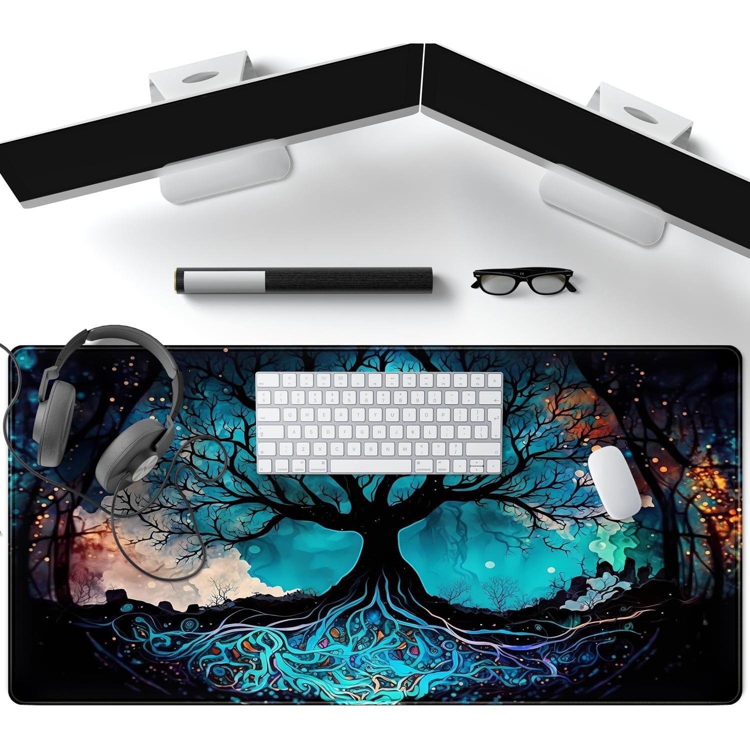 Alfombrilla de Escritorio XXL LuckyCow Árbol Azul 80x40cm