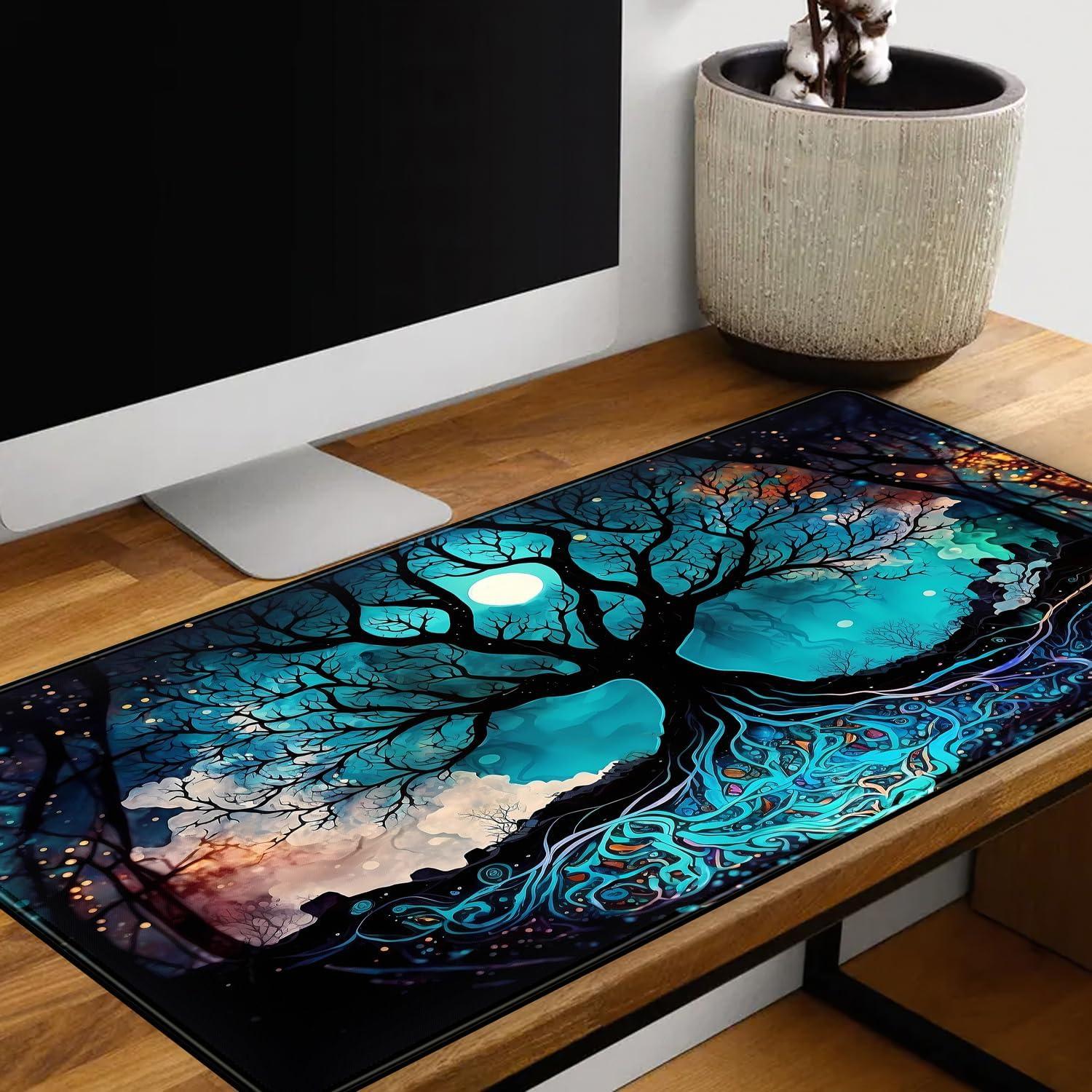 Alfombrilla de Escritorio XXL LuckyCow Árbol Azul 80x40cm