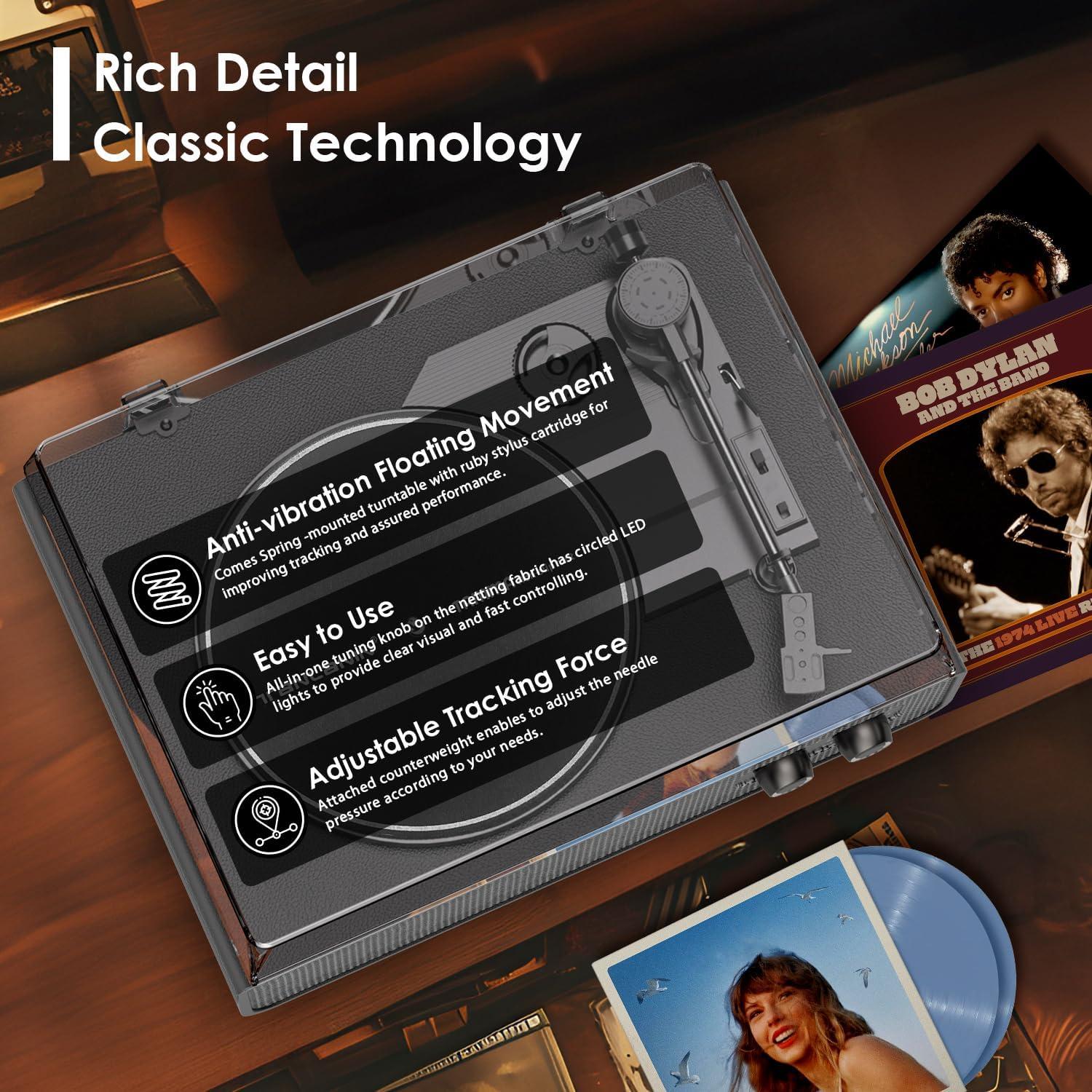 Reproductor de Vinilo TANLANIN TE-2018BLK Bluetooth 3 Velocidades