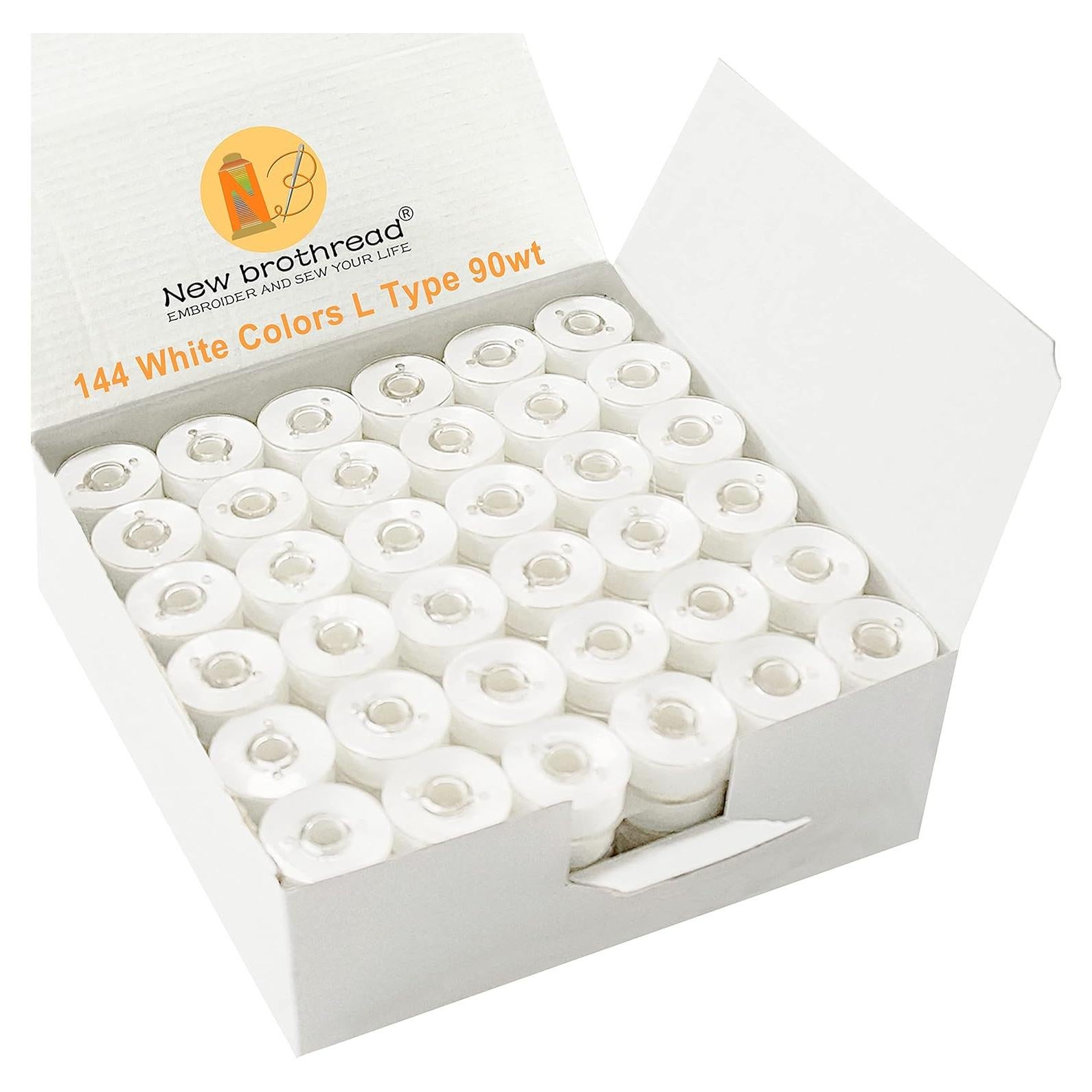 Hilos de Bobina Preenrollados Tipo L New Brothread 144pcs Blanco
