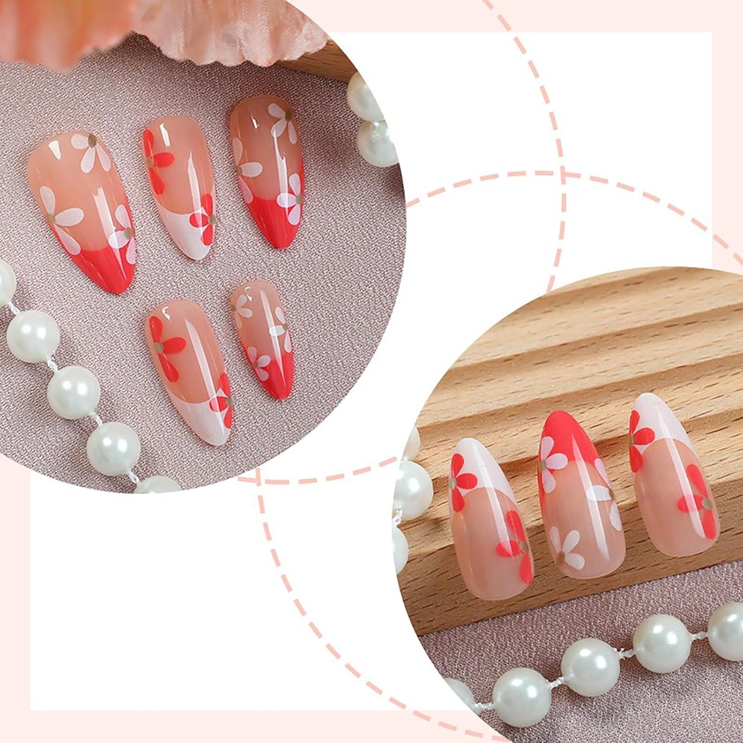 Uñas Postizas Francesas Rojas y Blancas CHAONENG 24 Pcs