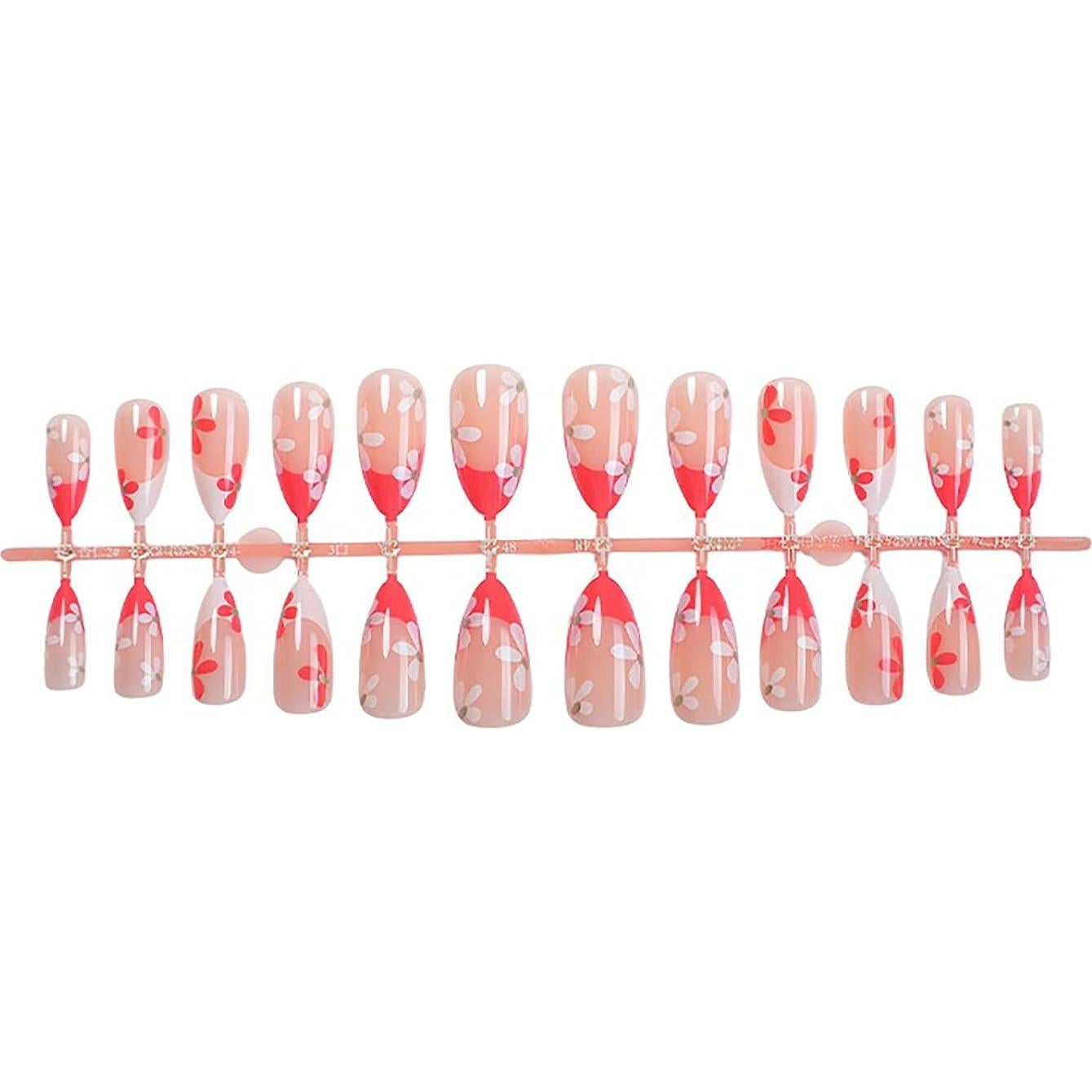 Uñas Postizas Francesas Rojas y Blancas CHAONENG 24 Pcs
