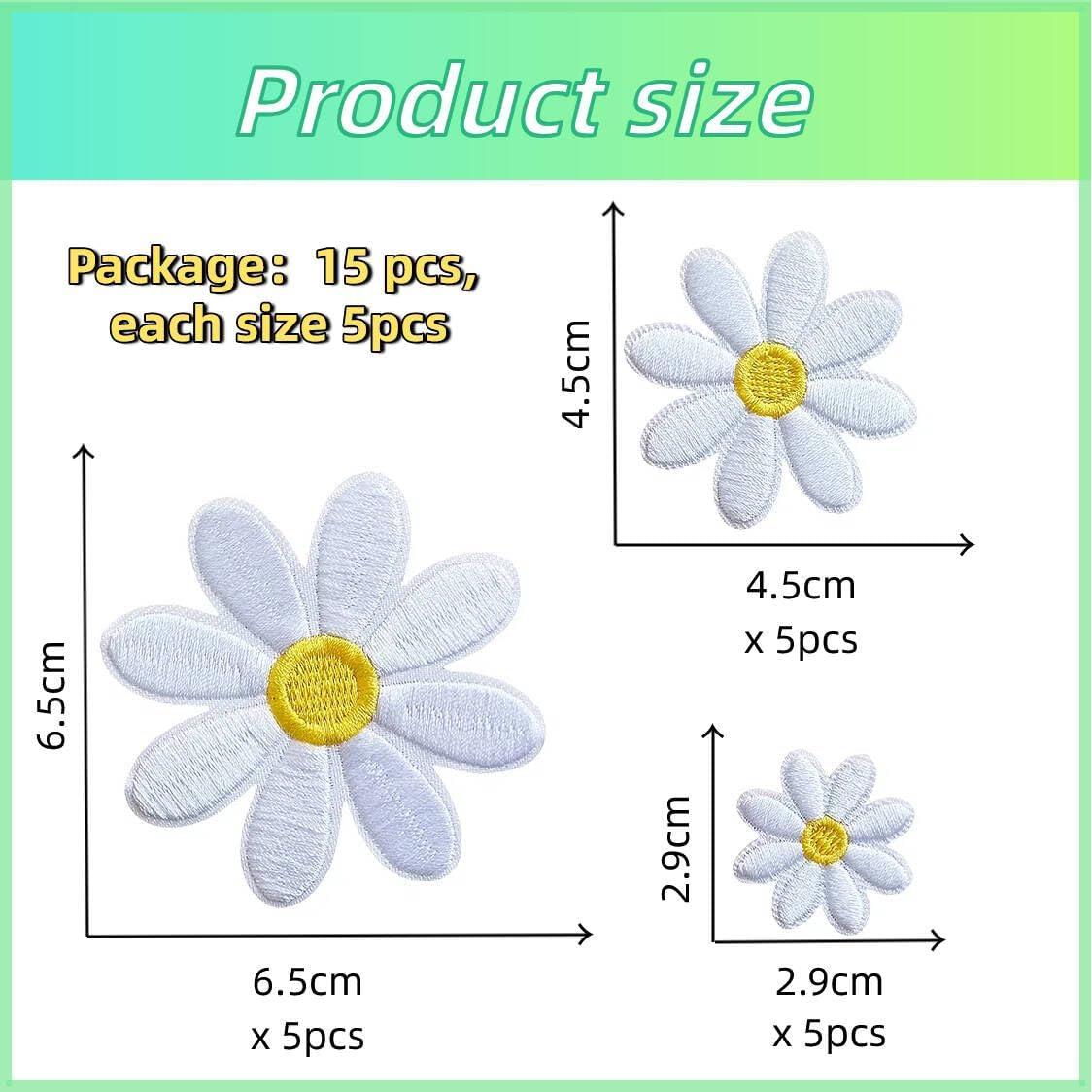 15 Piezas Parche Flor Margarita MISDONR para Planchar 3 Tamaños