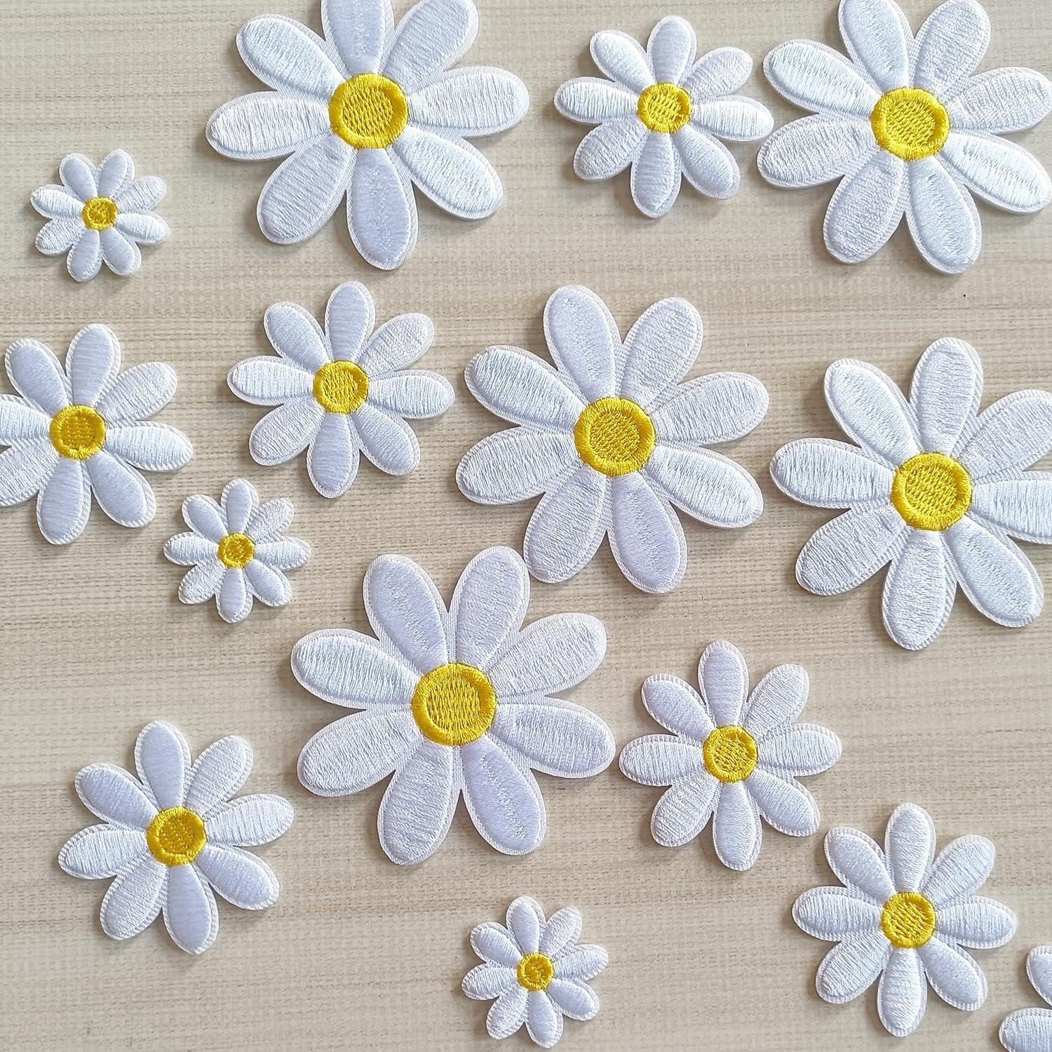 15 Piezas Parche Flor Margarita MISDONR para Planchar 3 Tamaños