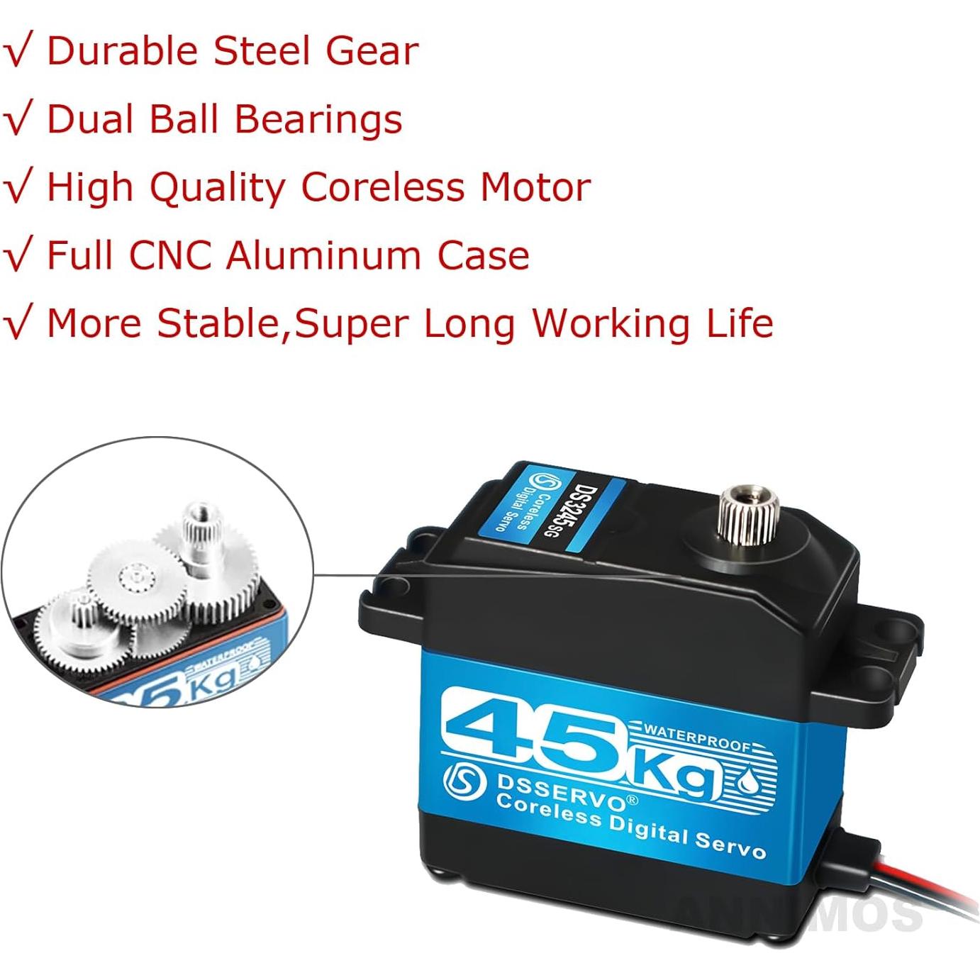 Servo de Dirección RC ANNIMOS 45KG 180° a Prueba de Agua