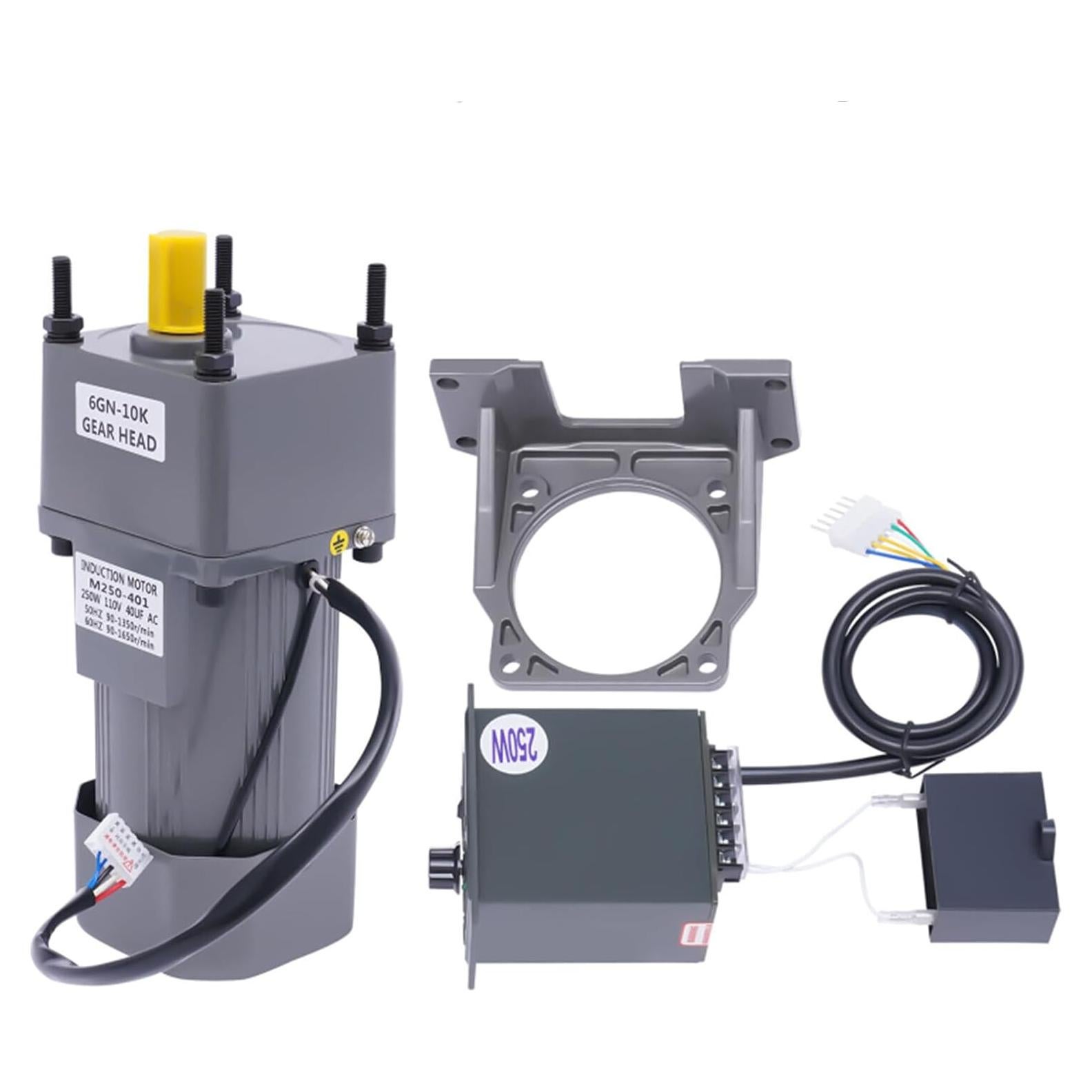 Electric Gear Motor 110V 250W 10K Single-Phase High Torque AC Gear Reducer Motor 0-135 RPM Variable Speed Controller Gearmotor 8Nm Gear Reduction Electric Motor with Bracket
