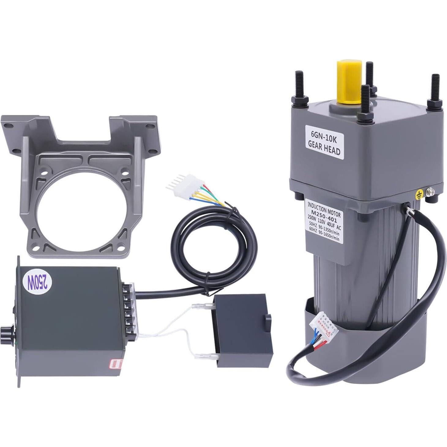 Electric Gear Motor 110V 250W 10K Single-Phase High Torque AC Gear Reducer Motor 0-135 RPM Variable Speed Controller Gearmotor 8Nm Gear Reduction Electric Motor with Bracket