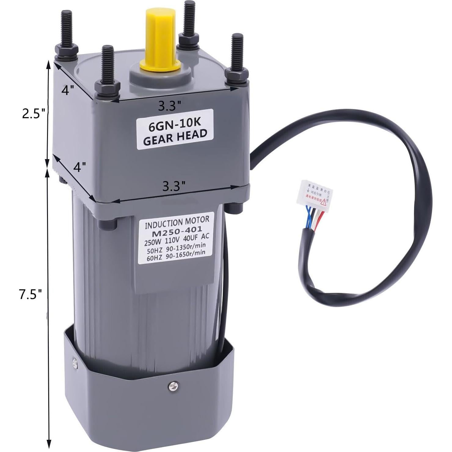 Electric Gear Motor 110V 250W 10K Single-Phase High Torque AC Gear Reducer Motor 0-135 RPM Variable Speed Controller Gearmotor 8Nm Gear Reduction Electric Motor with Bracket