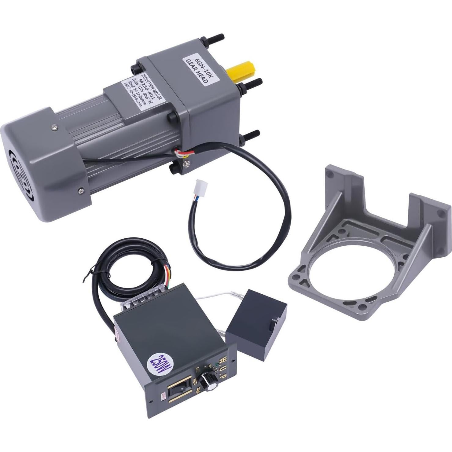 Electric Gear Motor 110V 250W 10K Single-Phase High Torque AC Gear Reducer Motor 0-135 RPM Variable Speed Controller Gearmotor 8Nm Gear Reduction Electric Motor with Bracket