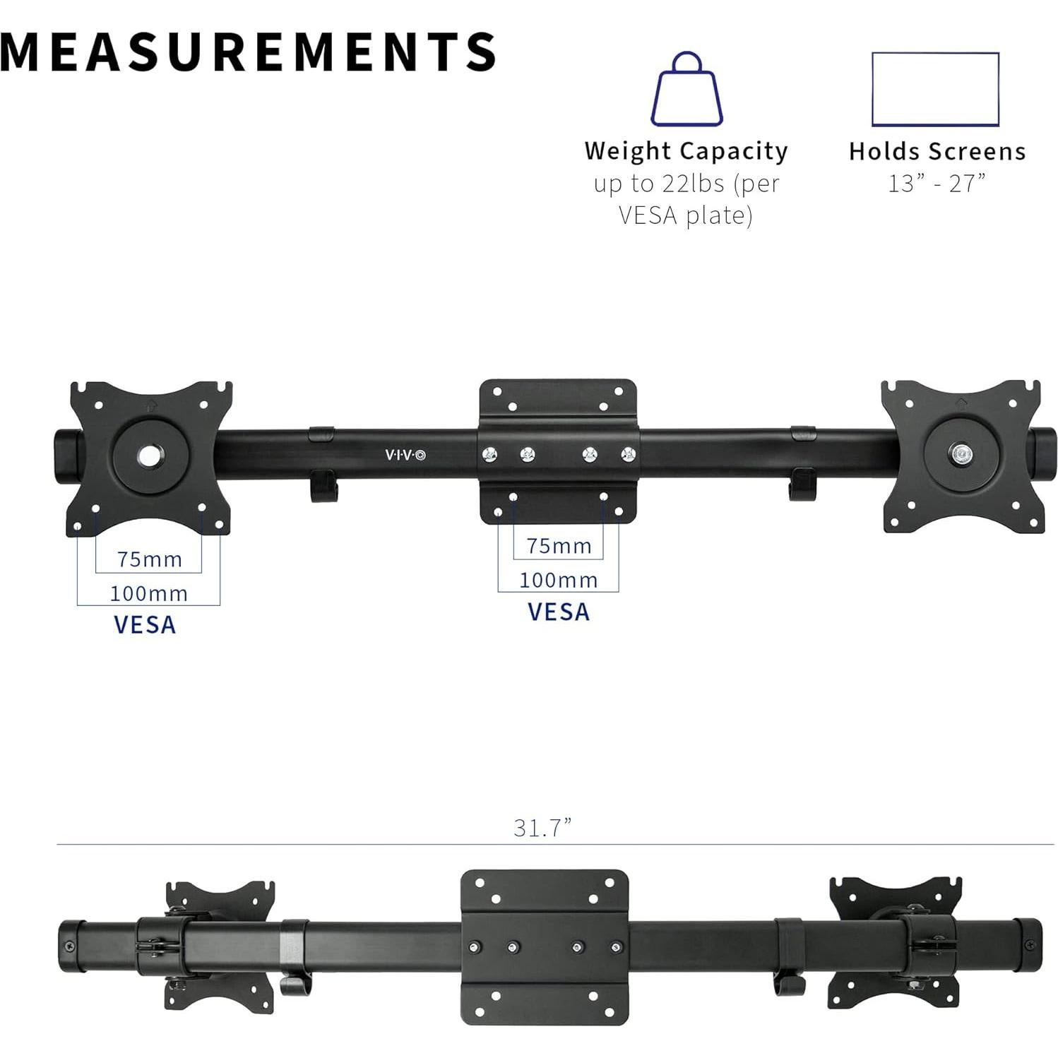 Adaptador Soporte VESA Doble VIVO MOUNT-VW02A para 2 Monitores 27"