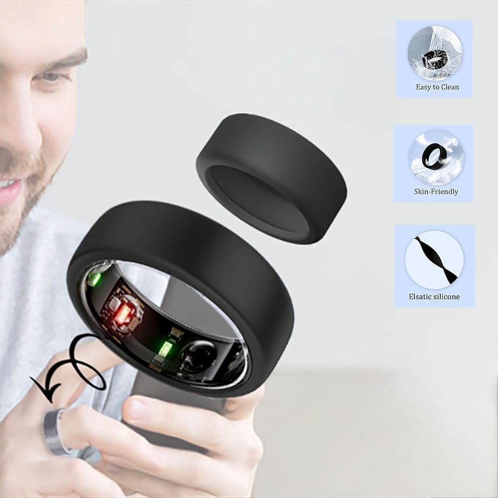 Funda de Silicona Booge para Anillo Oura Gen 3 - 2 Pcs, S Negro