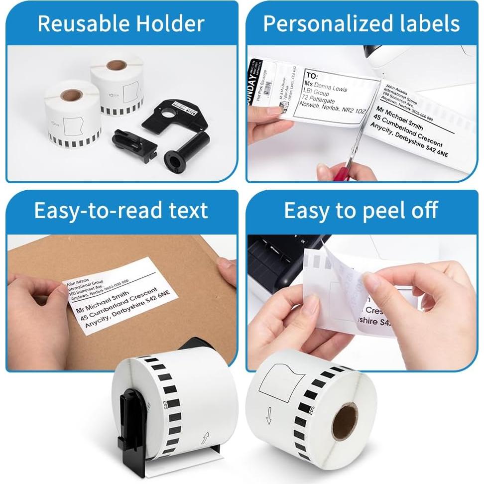 Etiquetas continuas MarkDomain DK-4205, 5 Rollos 62mm x 30.48m