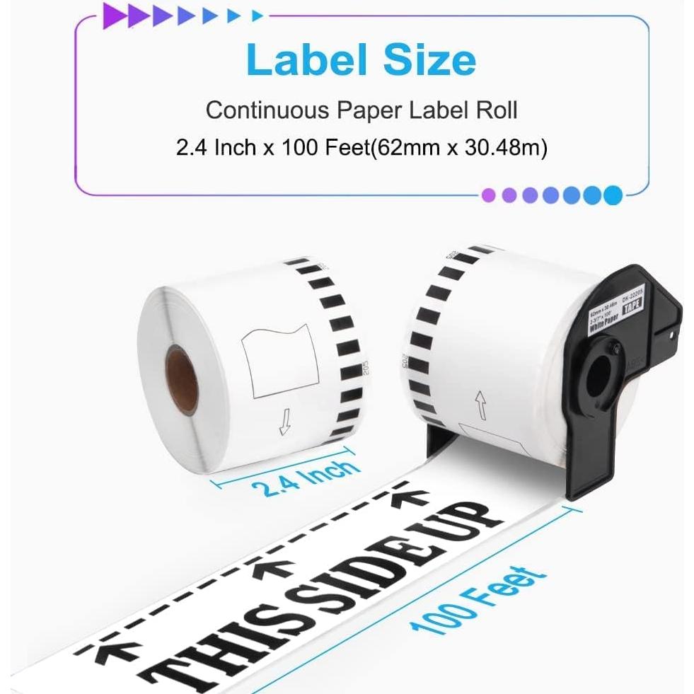 Etiquetas continuas MarkDomain DK-4205, 5 Rollos 62mm x 30.48m