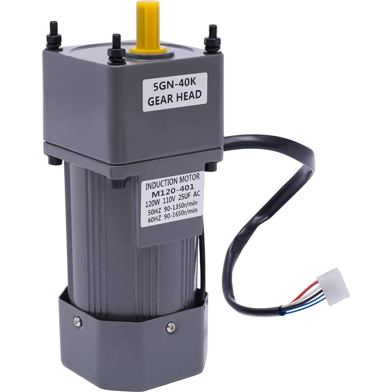 Electric Gear Motor 110V 120W 40K Electric Single-Phase 21 Nm High Torque AC Gear Reducer Motor with Speed Controller 90-1650 RPM Adjustable Speed Gear Reduction Electric Motor