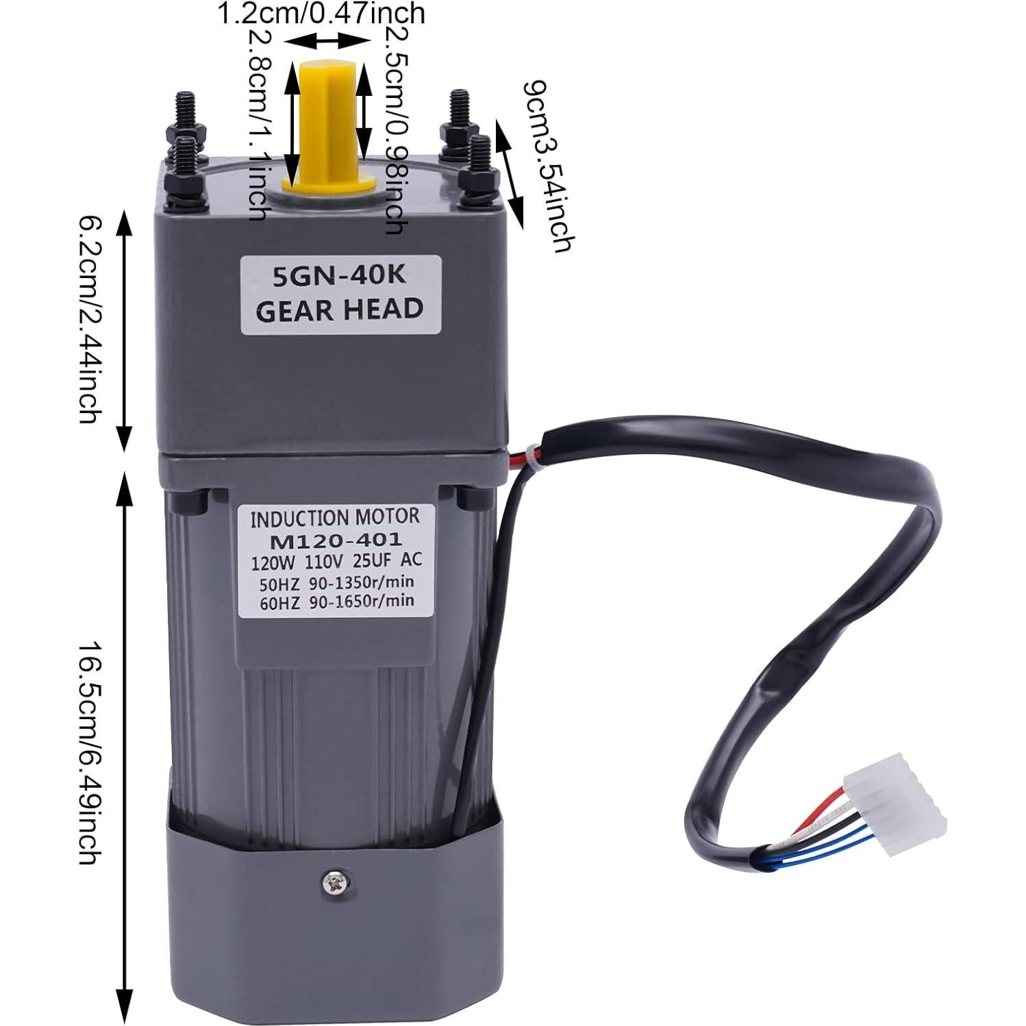 Electric Gear Motor 110V 120W 40K Electric Single-Phase 21 Nm High Torque AC Gear Reducer Motor with Speed Controller 90-1650 RPM Adjustable Speed Gear Reduction Electric Motor