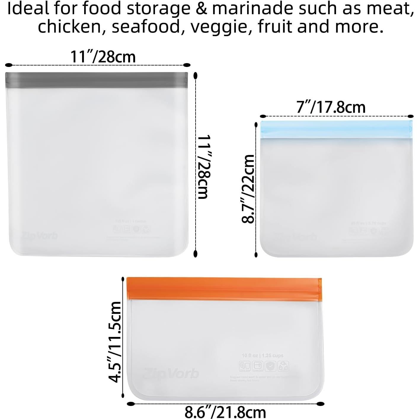 Paquete de 10 Bolsas Reutilizables ZipVorb - A Prueba de Fugas