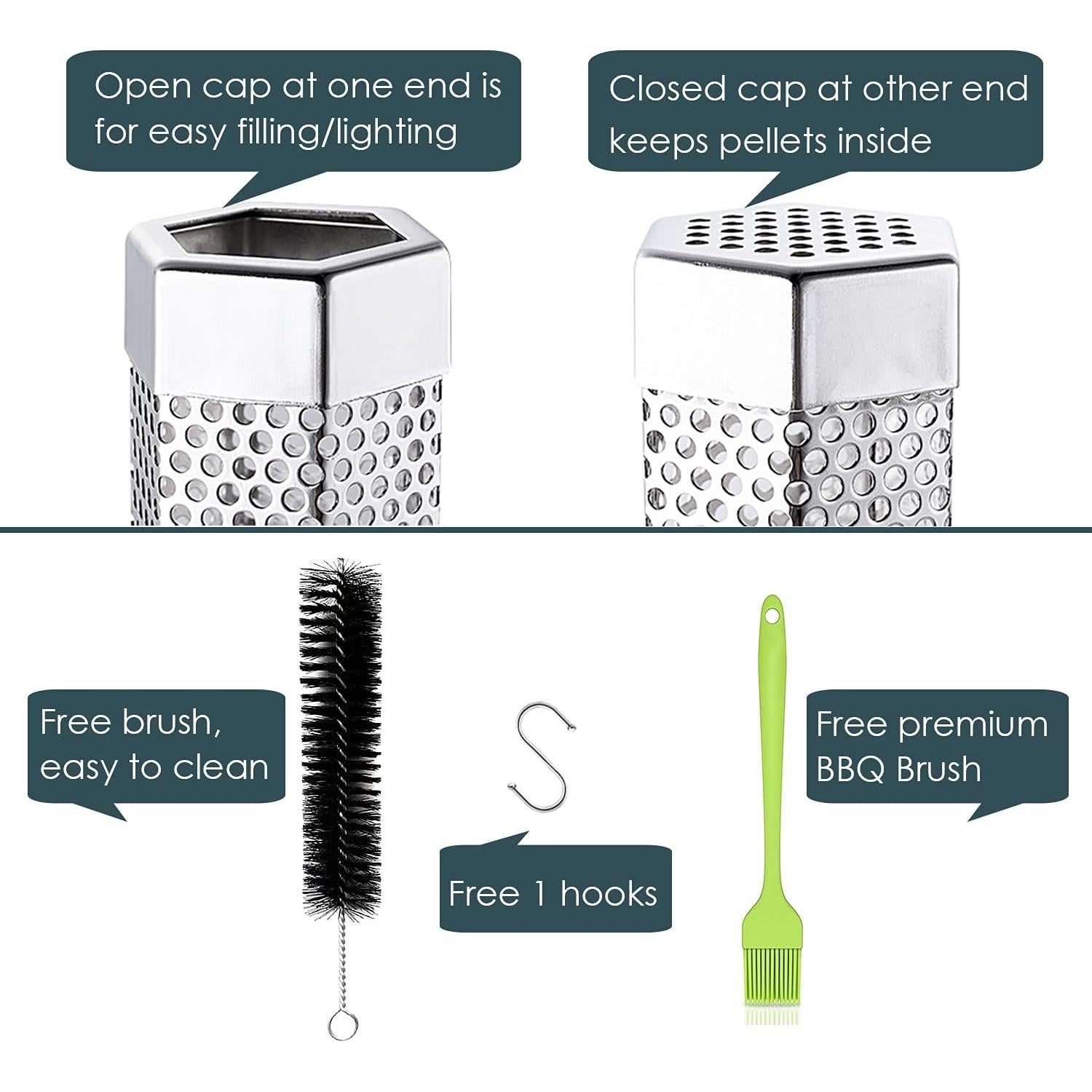 Tubo de Humo Hiisea 30.5 cm Acero Inoxidable para Parrilla