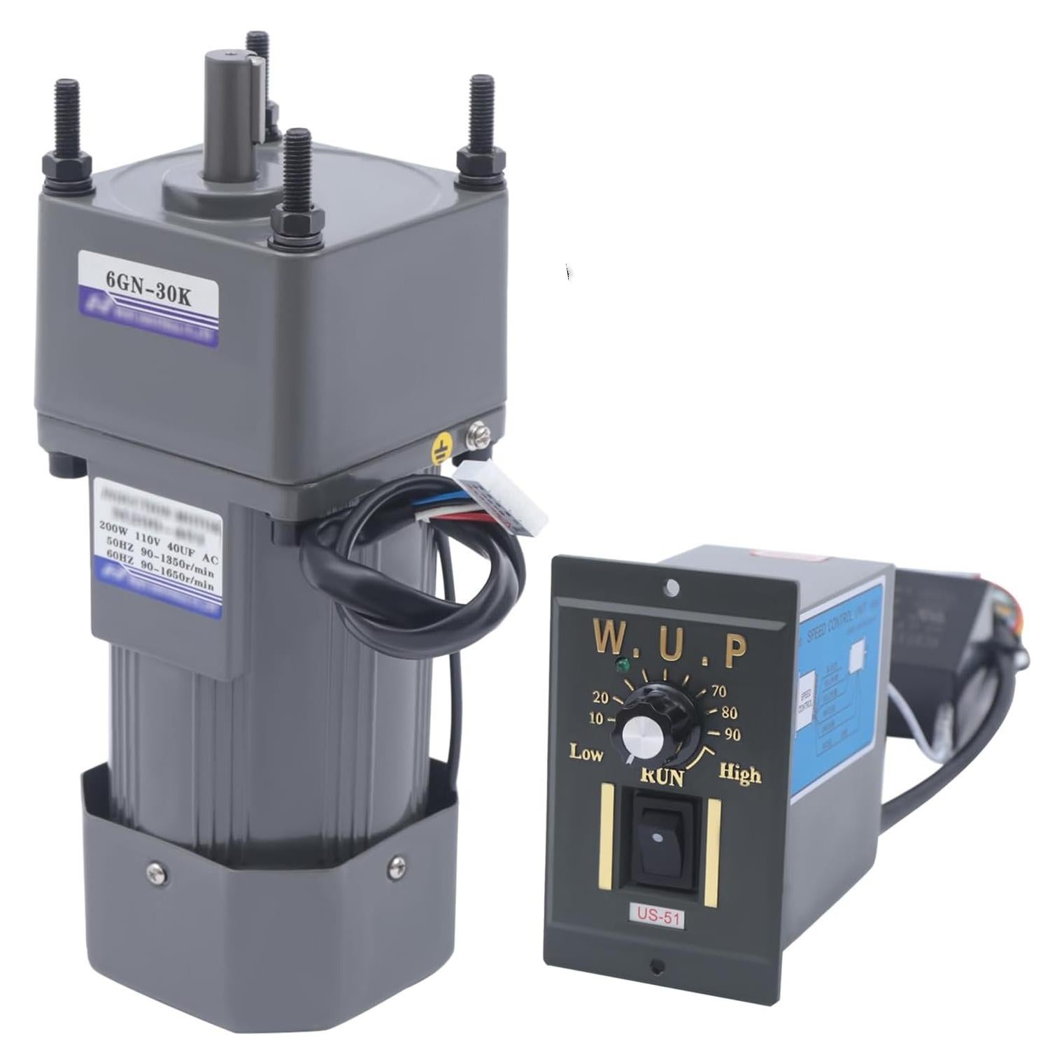 Electric Gear Motor 110V 200W 30K Electric Single-Phase 36 Nm High Torque AC Gear Reducer Motor with Speed Controller 45 RPM Adjustable Speed Gear Reduction Electric Motor