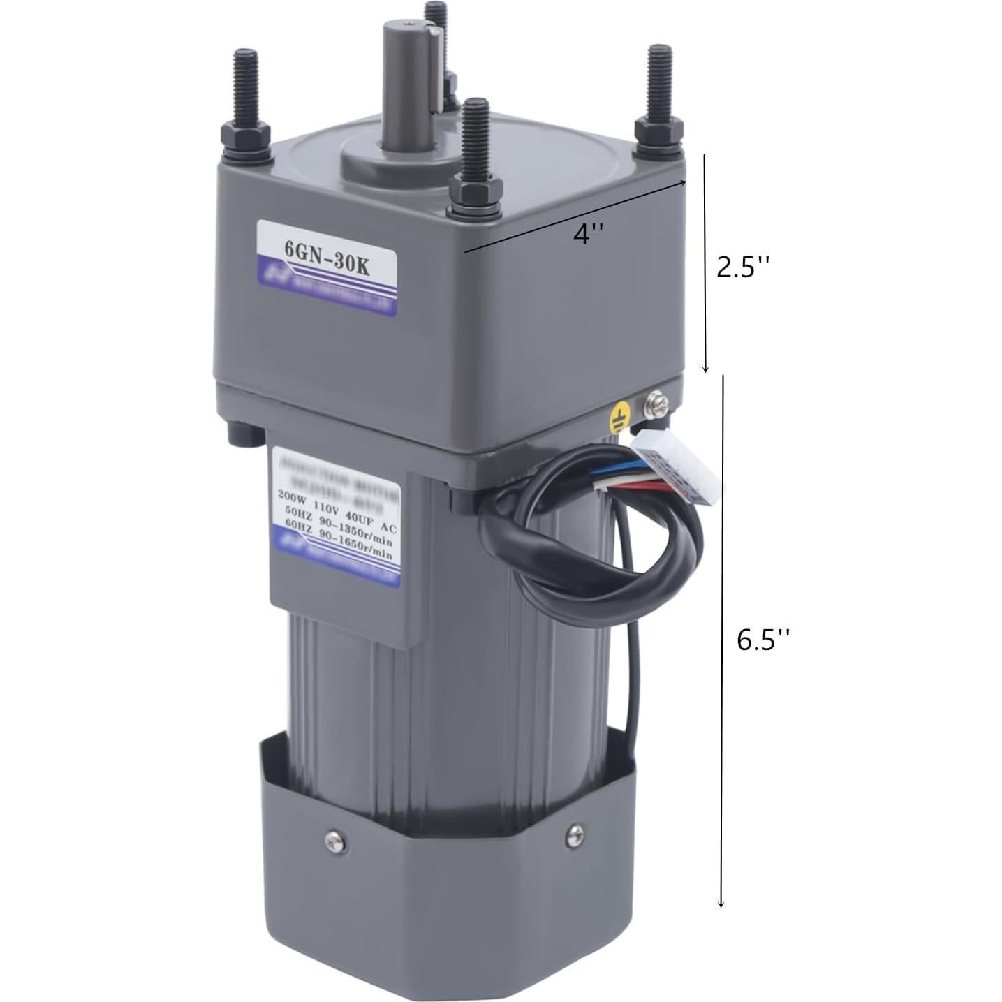 Electric Gear Motor 110V 200W 30K Electric Single-Phase 36 Nm High Torque AC Gear Reducer Motor with Speed Controller 45 RPM Adjustable Speed Gear Reduction Electric Motor