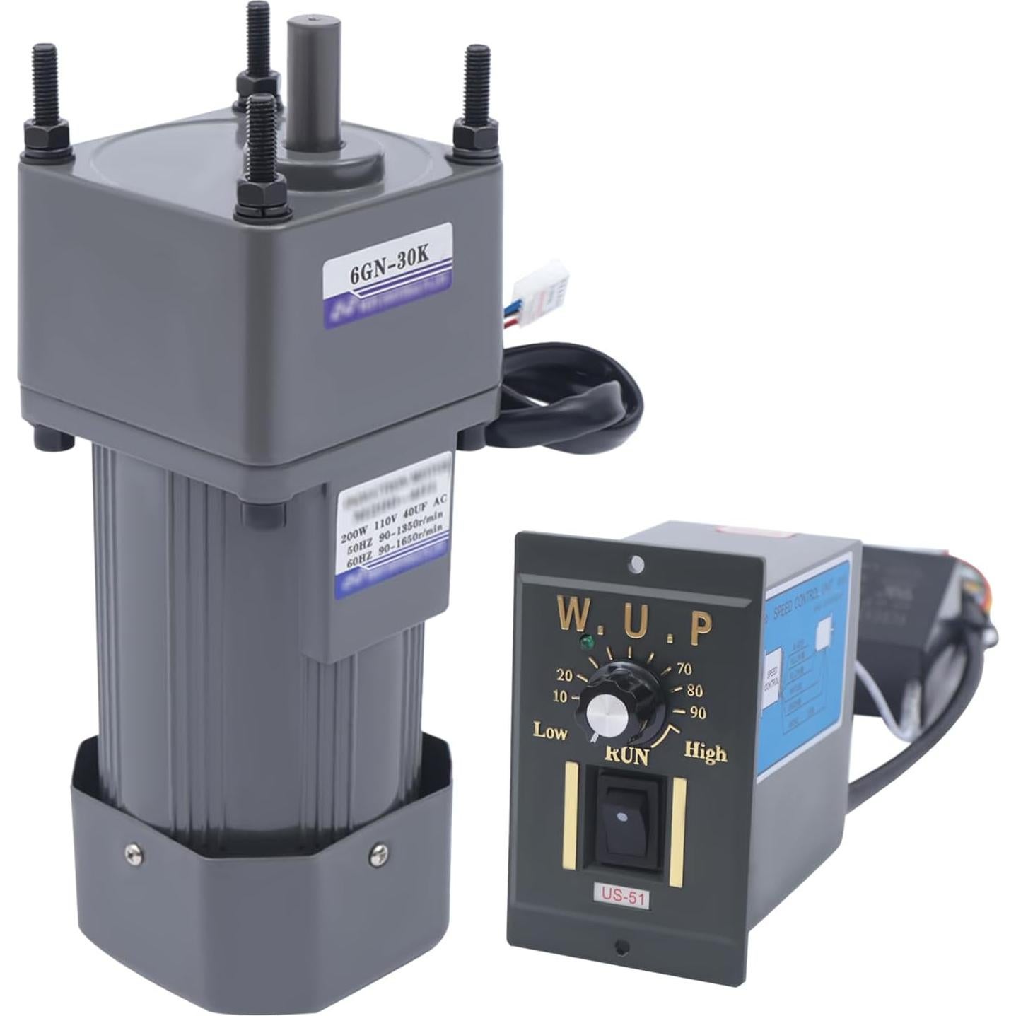 Electric Gear Motor 110V 200W 30K Electric Single-Phase 36 Nm High Torque AC Gear Reducer Motor with Speed Controller 45 RPM Adjustable Speed Gear Reduction Electric Motor