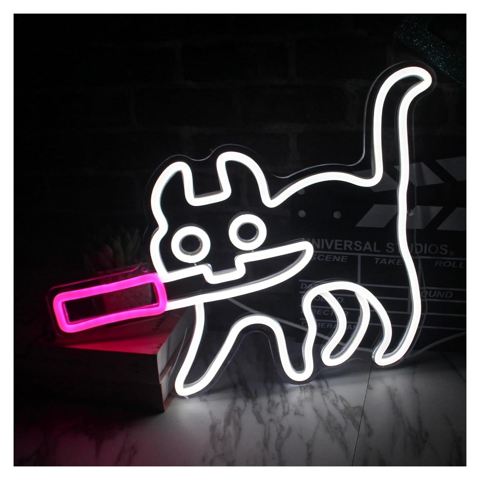 Luz de Neón Regulable Jesalah Gato Blanco y Rosa 30x40cm